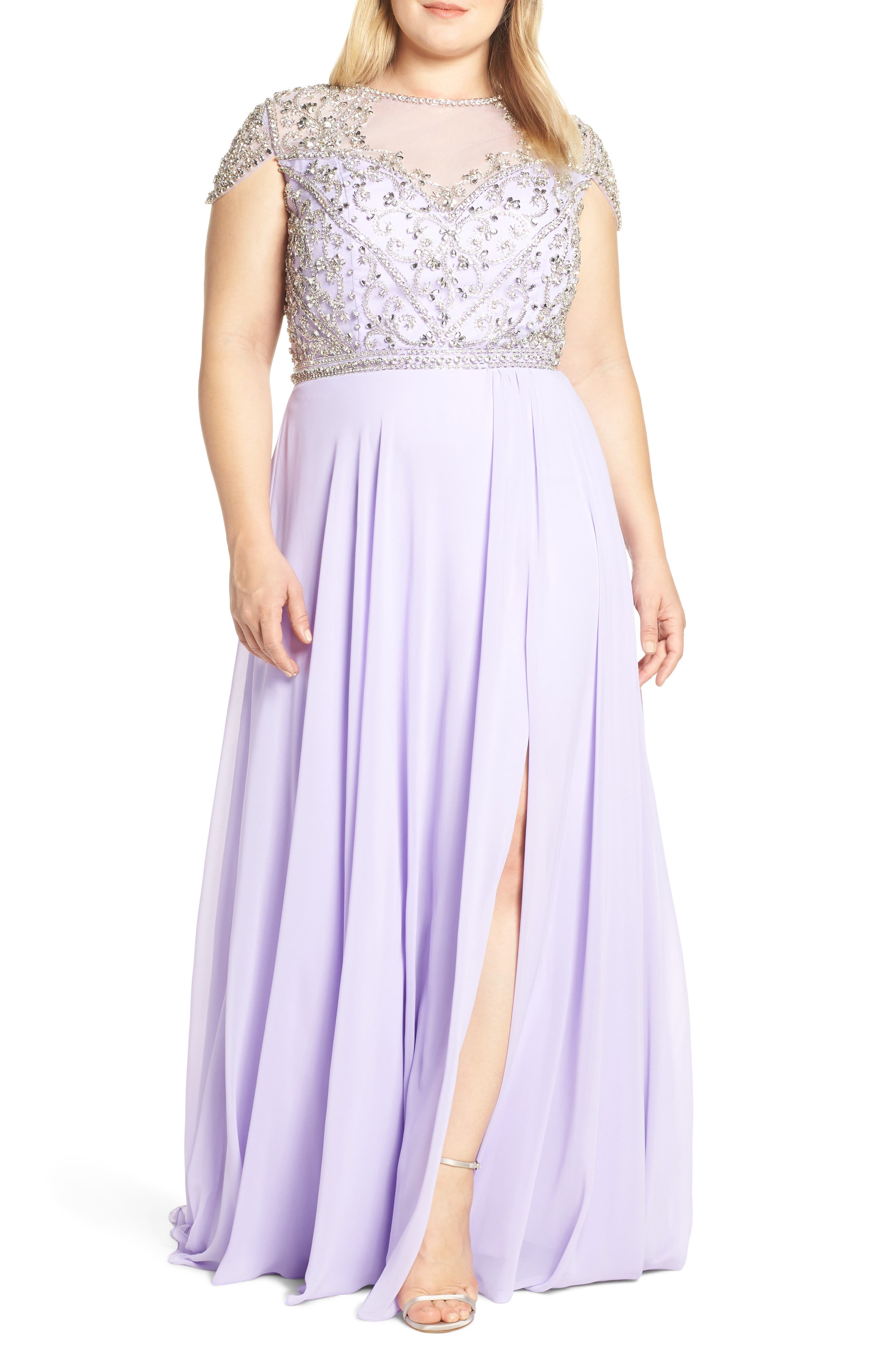 Plus Size MAC Duggal Embellished Bodice Evening Dress, Purple