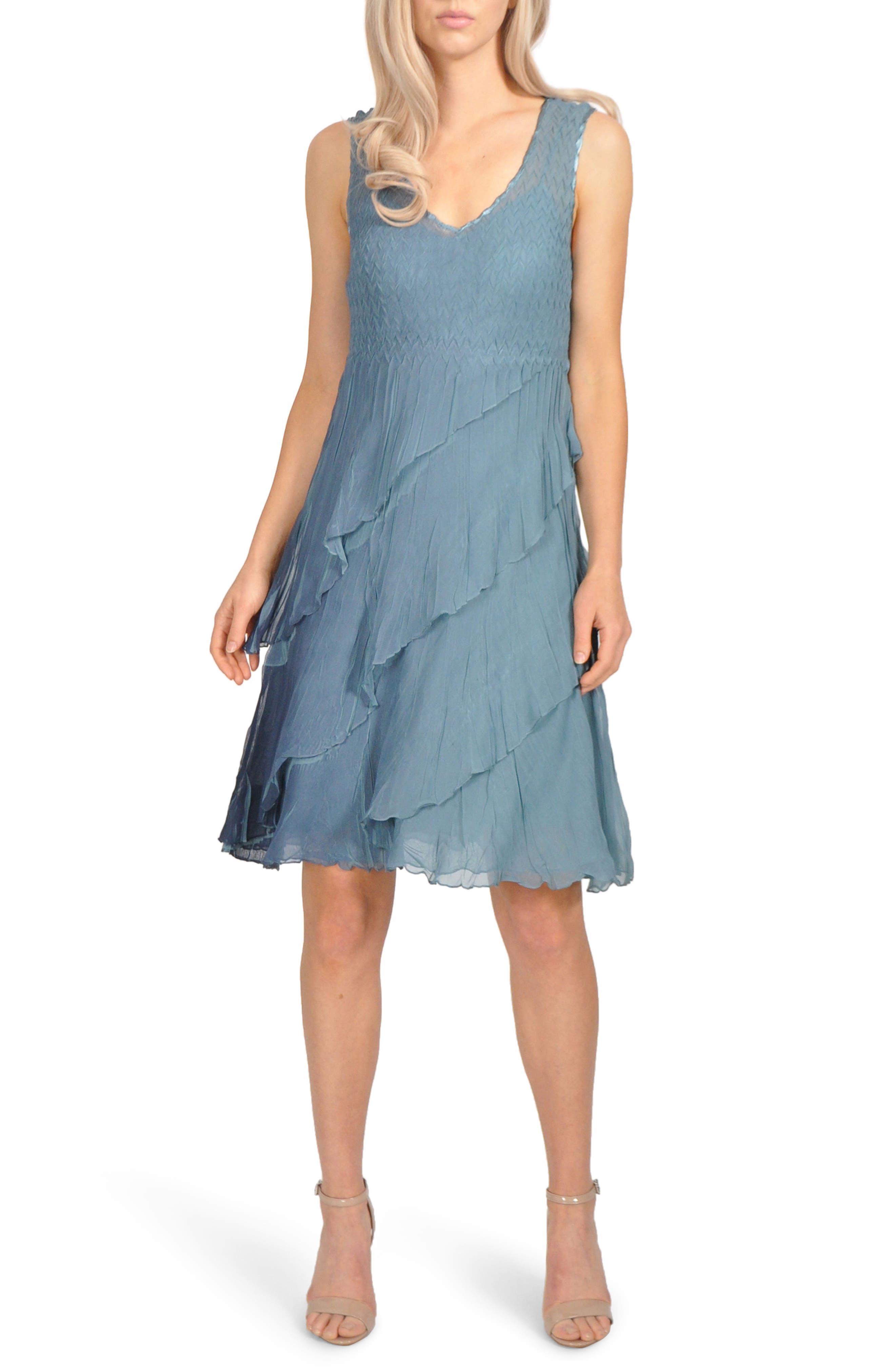 Komarov Tiered Chiffon Dress With Wrap, Blue