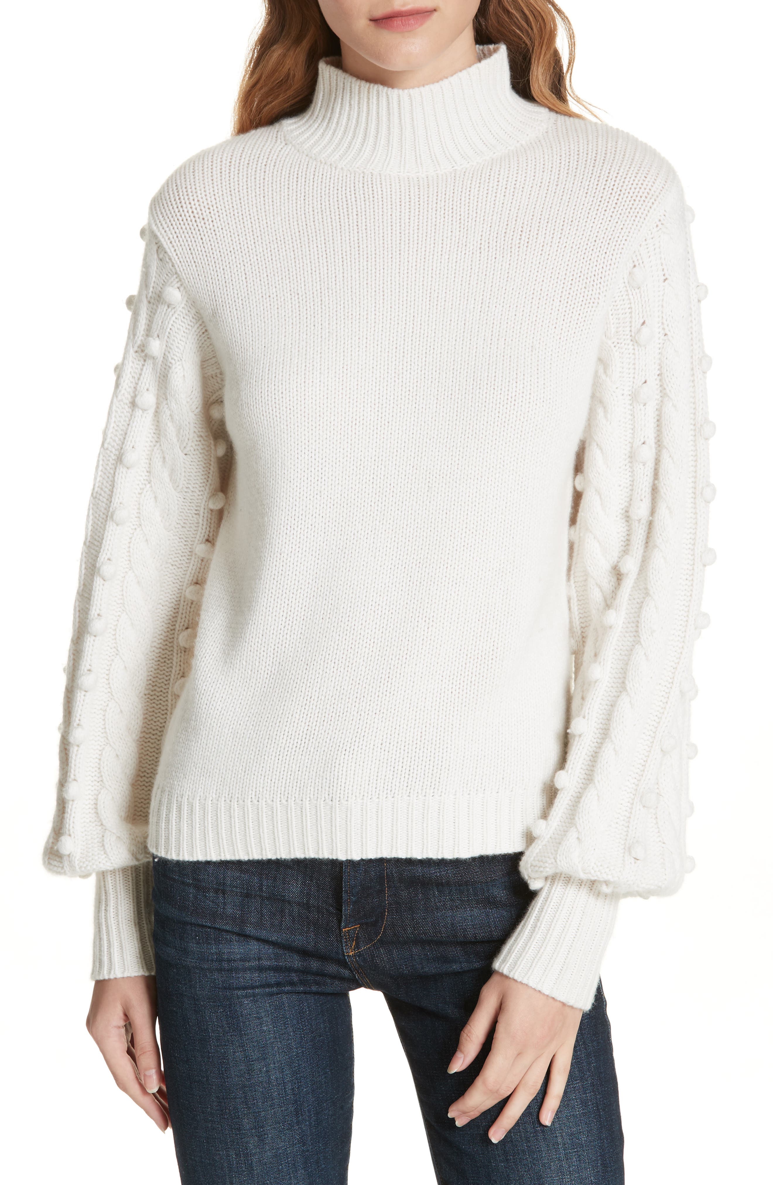 Autumn Cashmere Popcorn Sleeve Cashmere & Wool Blend Sweater, Ivory