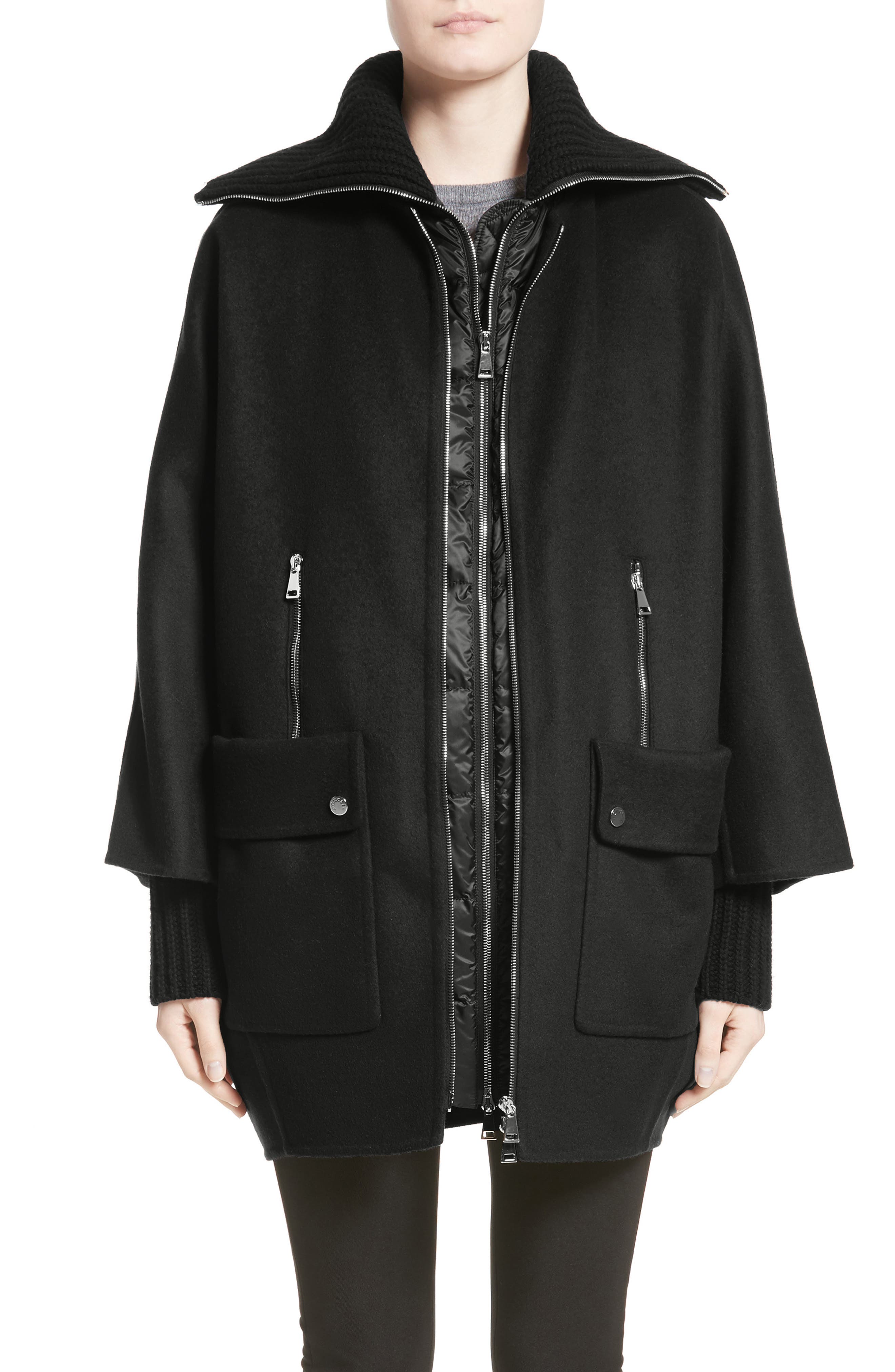 Moncler Acanthus Wool & Cashmere Coat With Removable Down Puffer Layer, Black