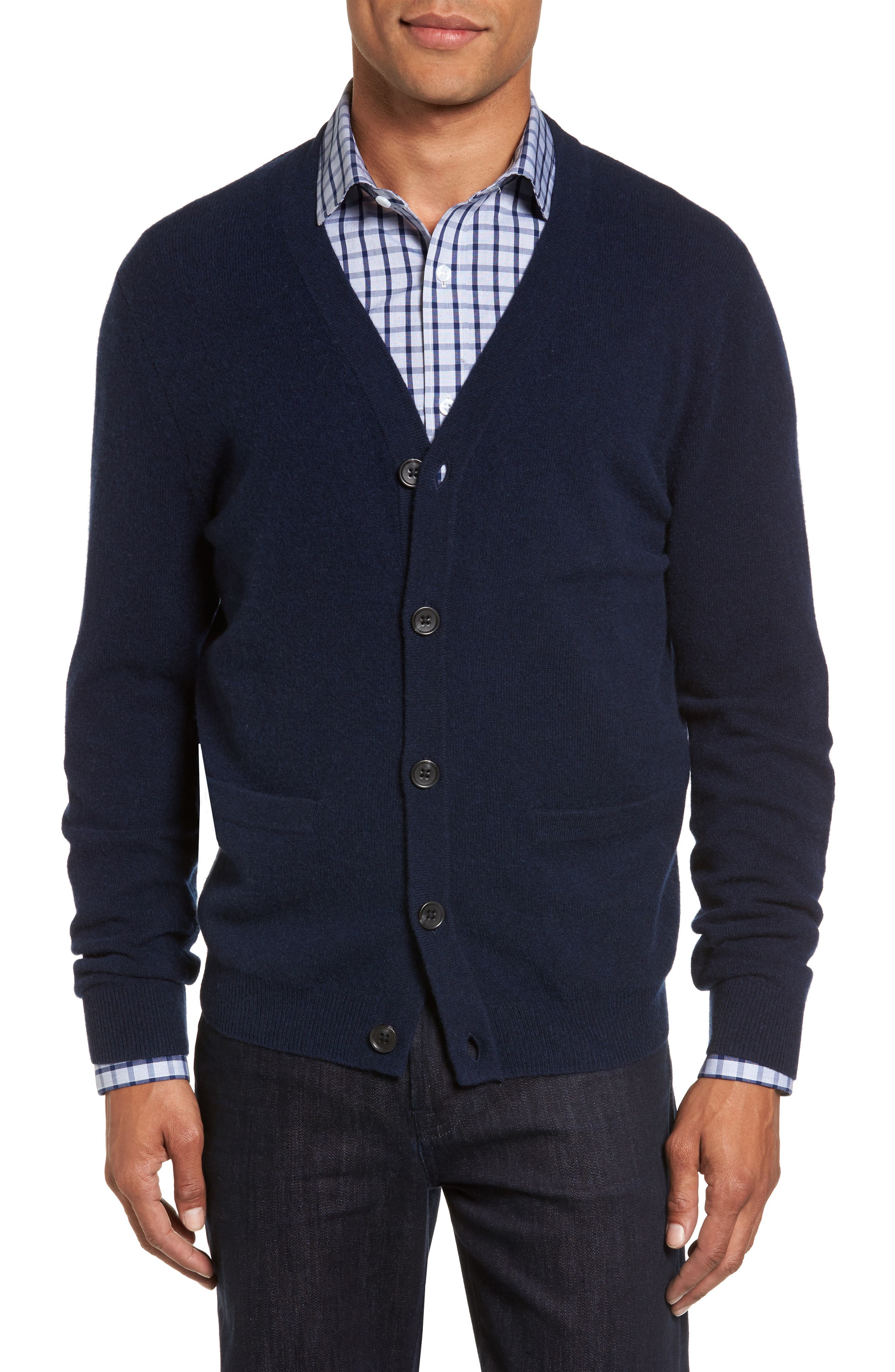 Nordstrom Shop Cashmere Button Front Cardigan, Blue
