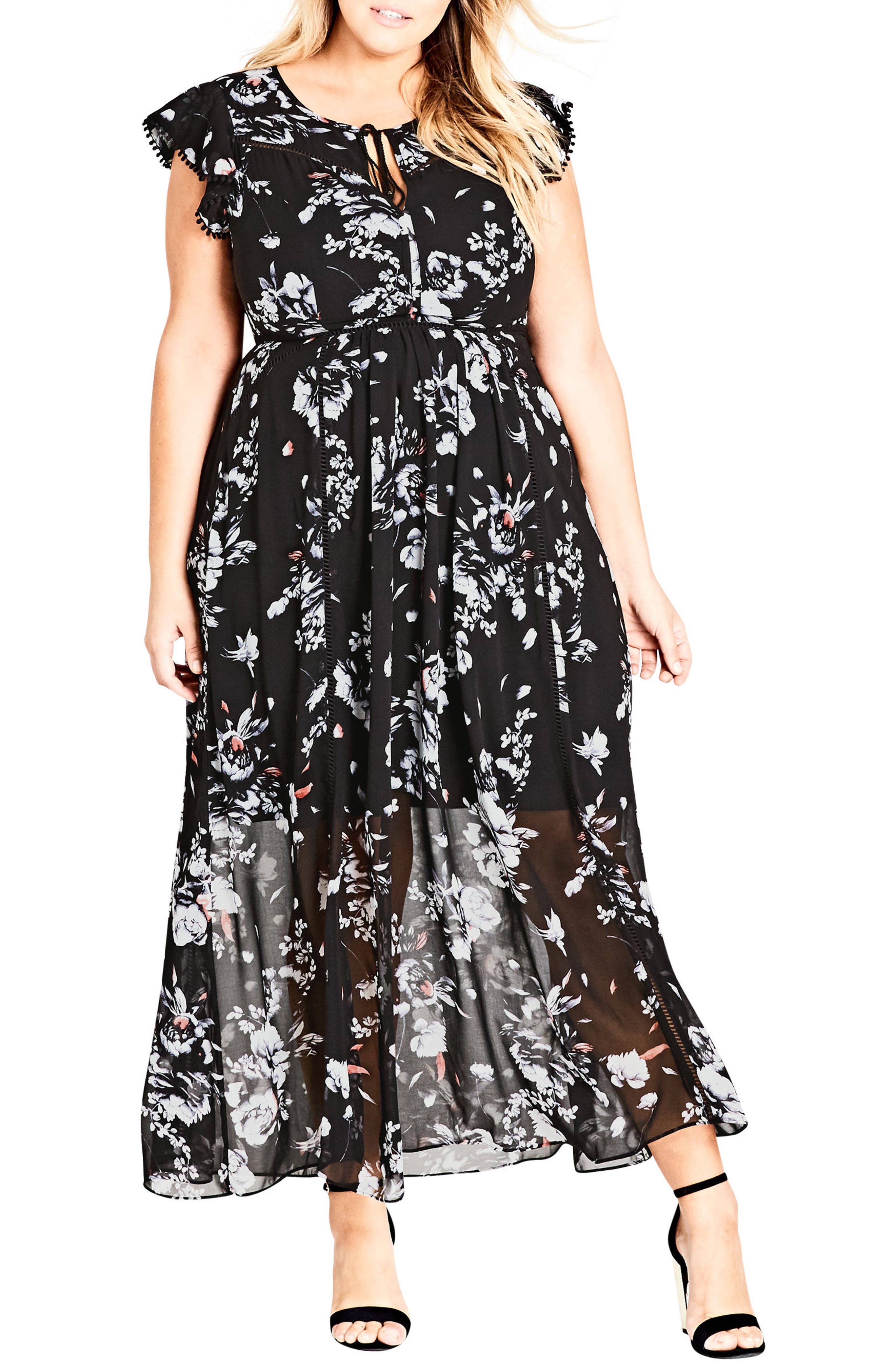 Plus Size City Chic Flutter Rose Maxi Dress