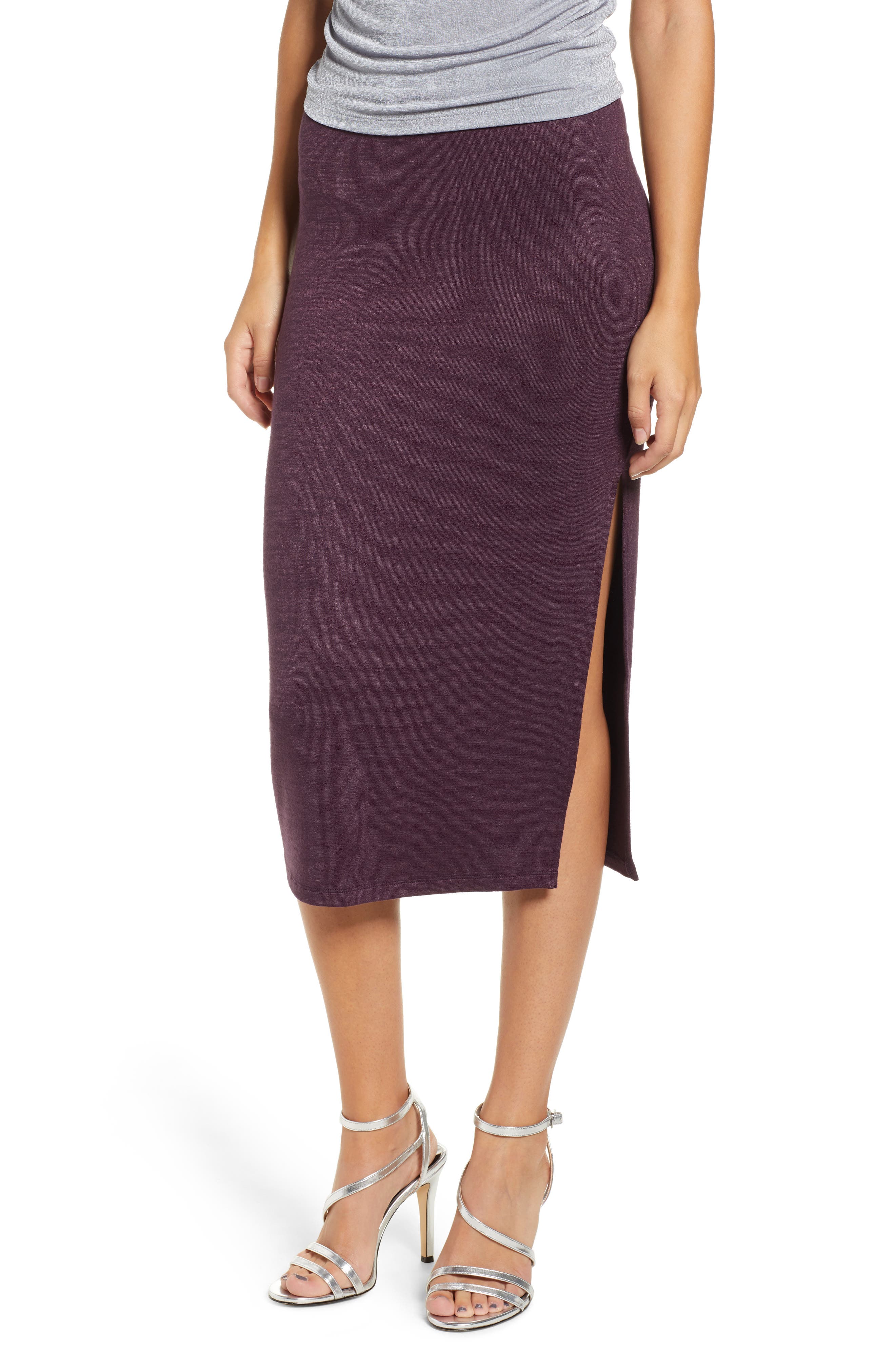 Leith High Slit Marled Midi Skirt, Purple