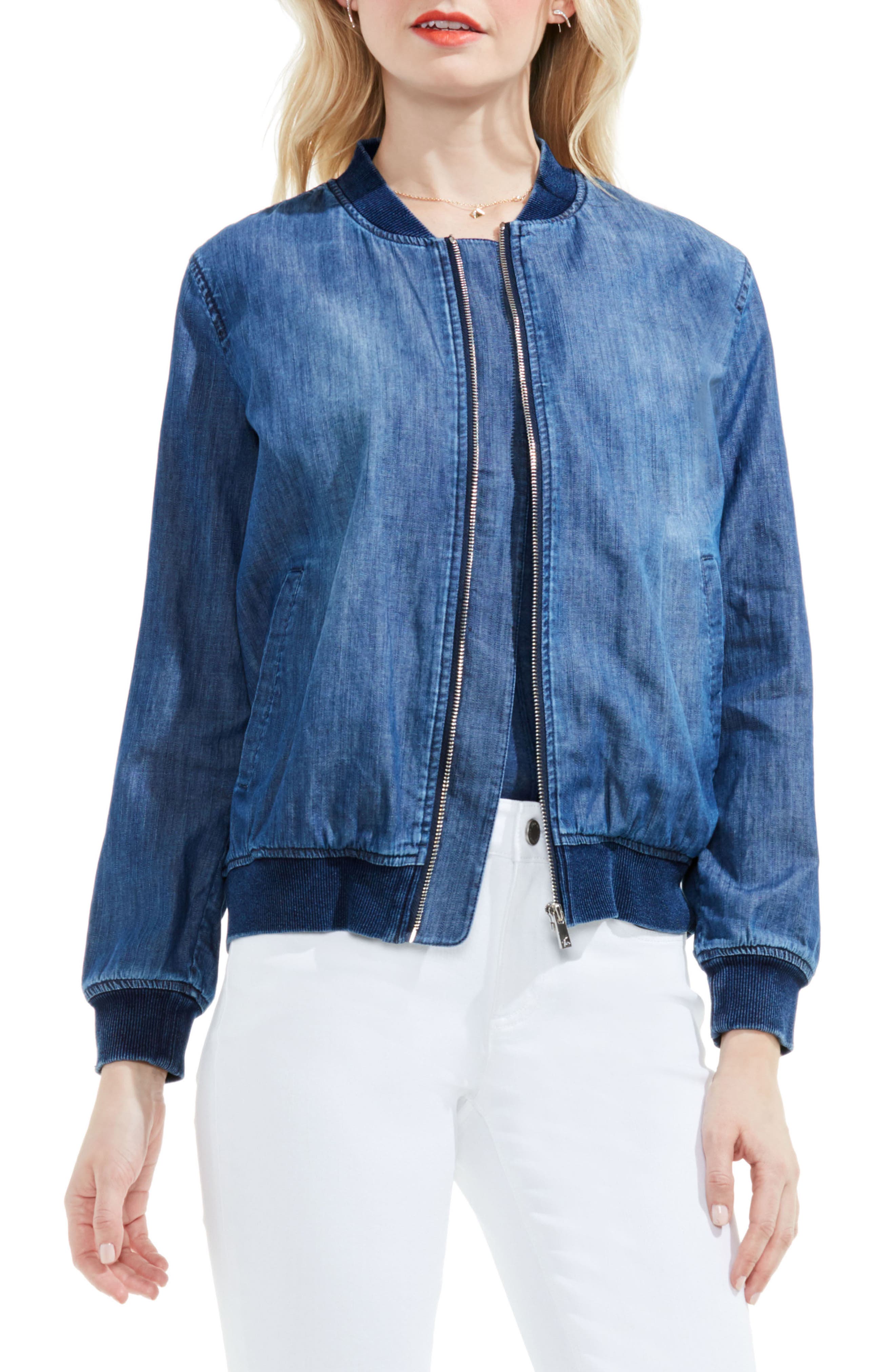 Two by Vince Camuto Washed Denim Bomber Jacket Nordstrom