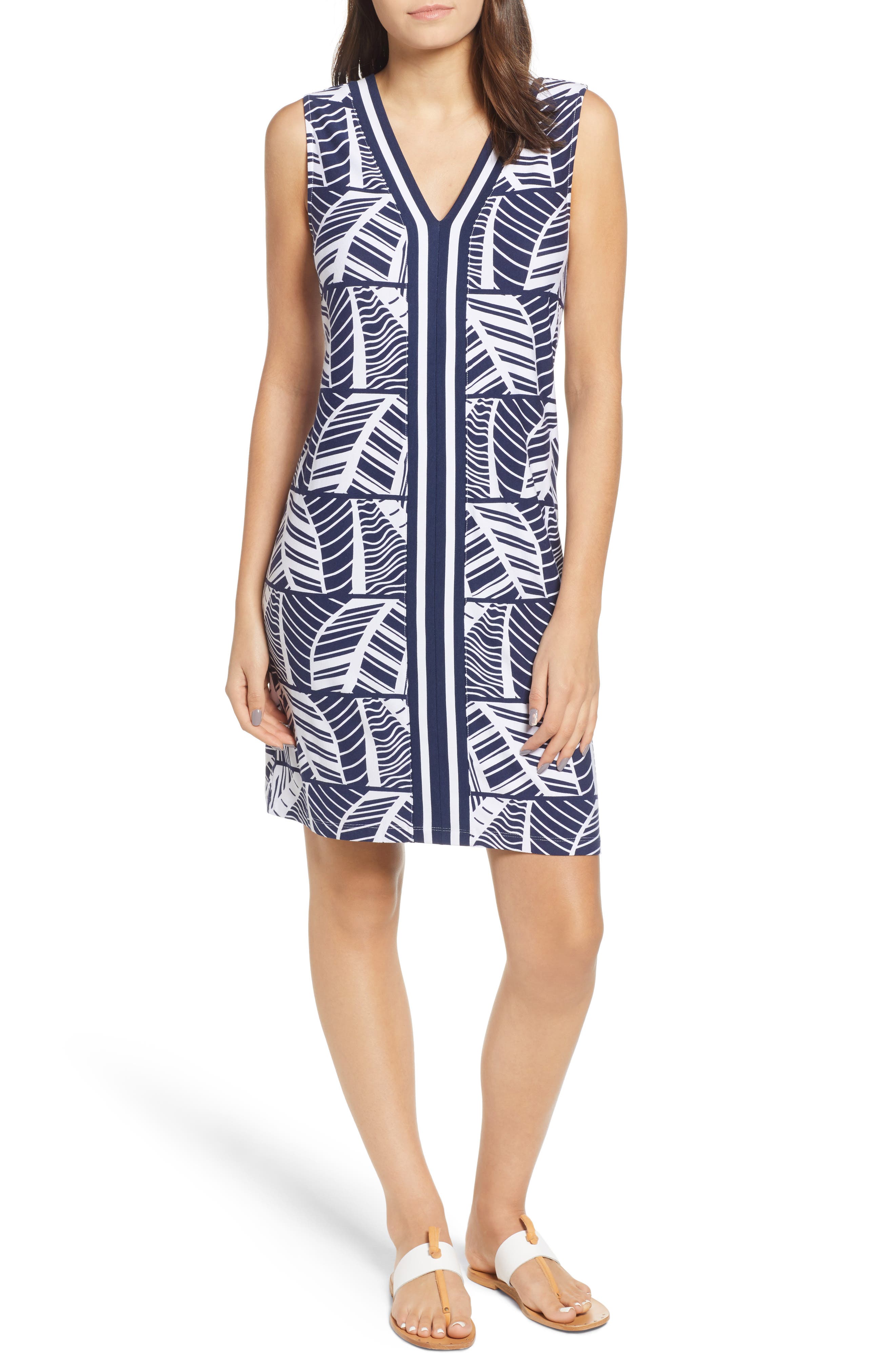 Tommy Bahama Palm Leaf Stripe Sleeveless Shift Dress