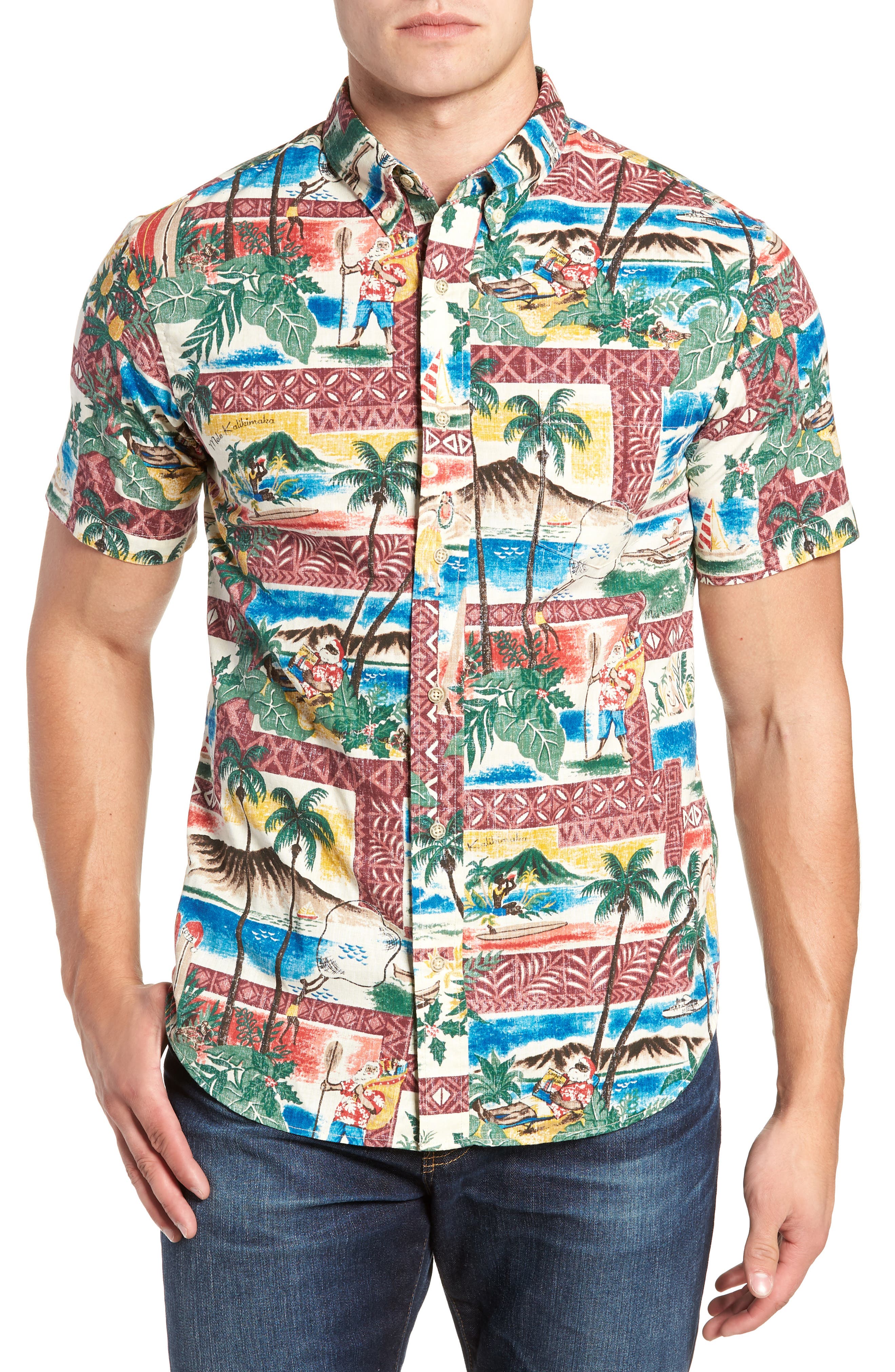 Reyn Spooner Hawaiian Christmas 2018 Tailored Fit Sport Shirt, Red