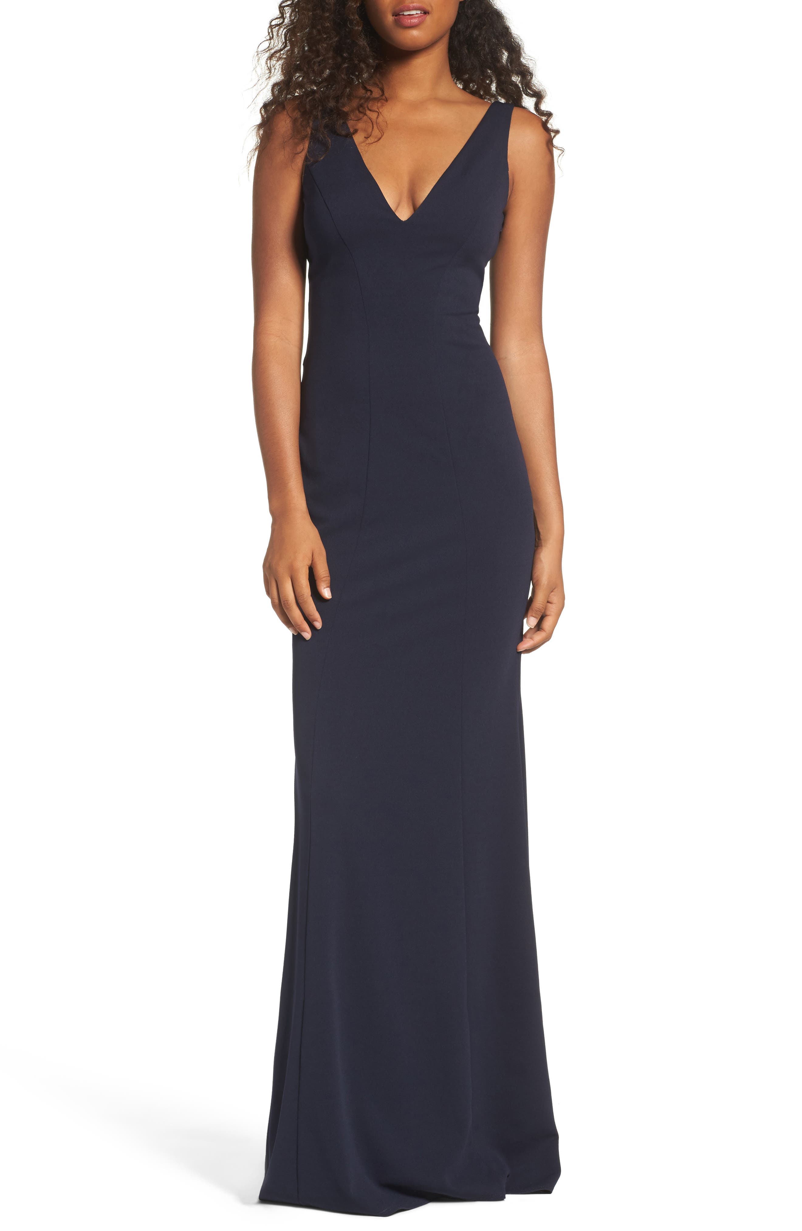 Katie May Mischka V-Neck Crepe Gown, Blue