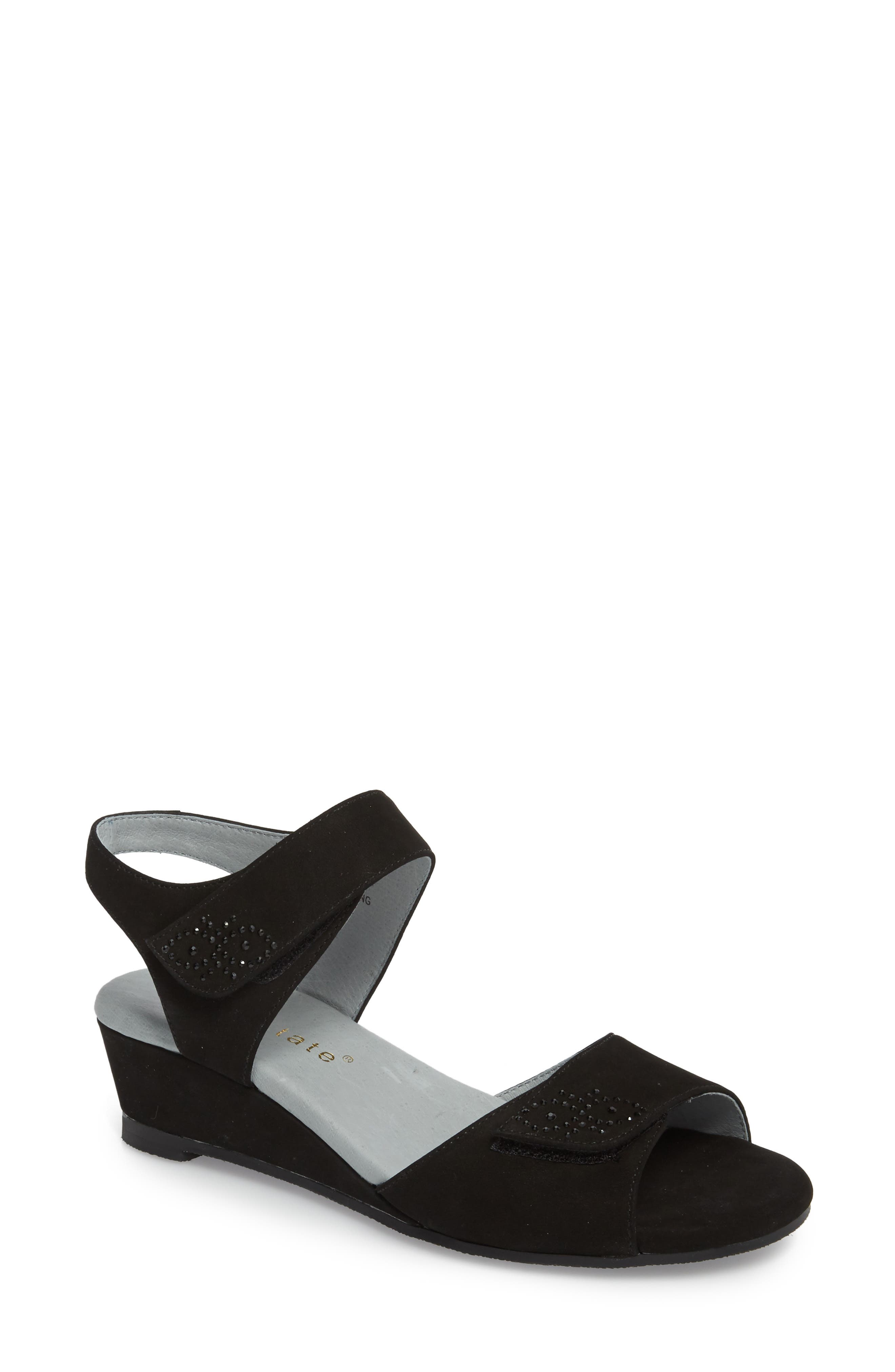 David Tate Queen Embellished Wedge Sandal- Black