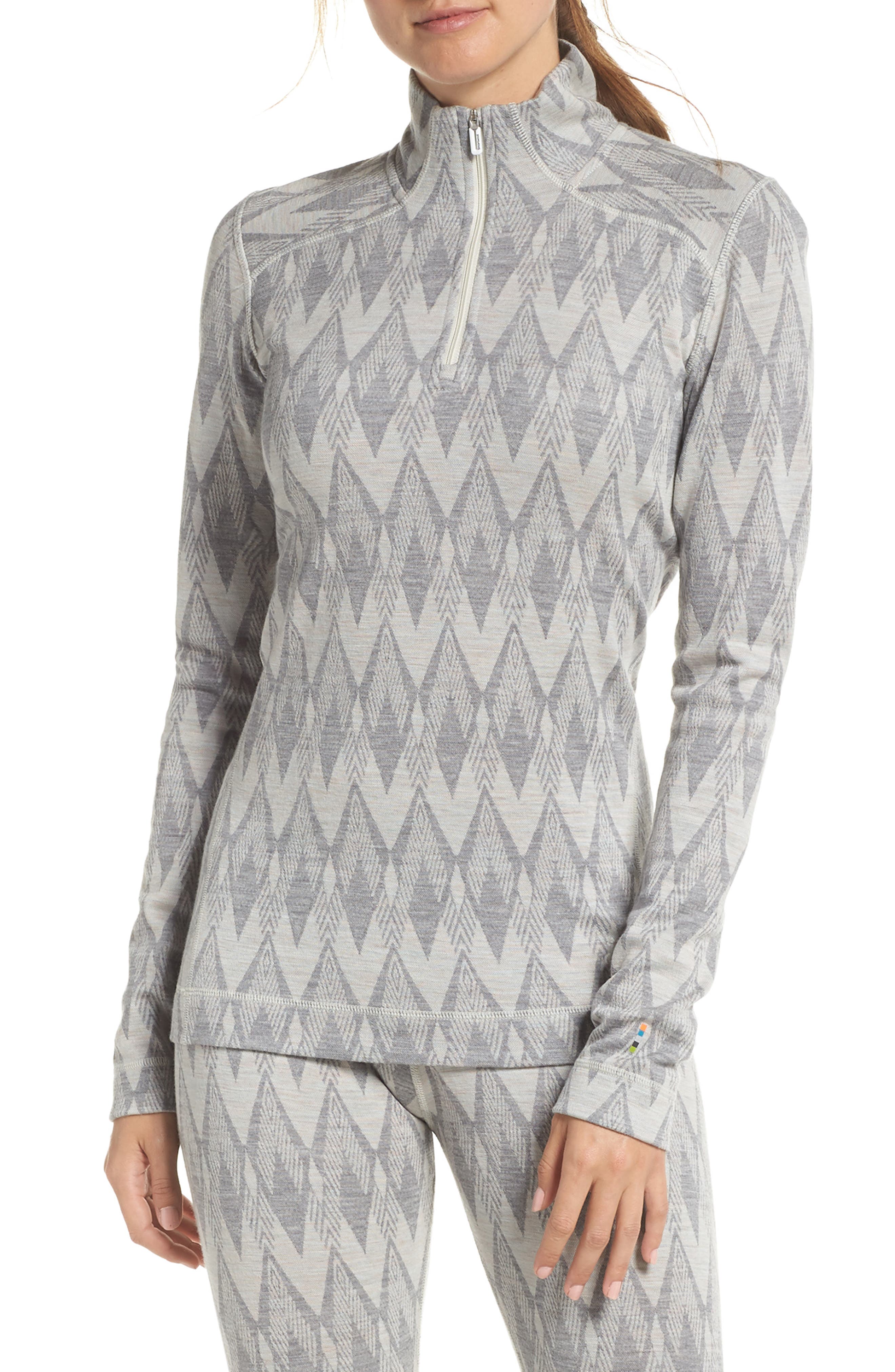 Smartwool Merino 250 Base Layer Pattern Quarter Zip Top, Grey