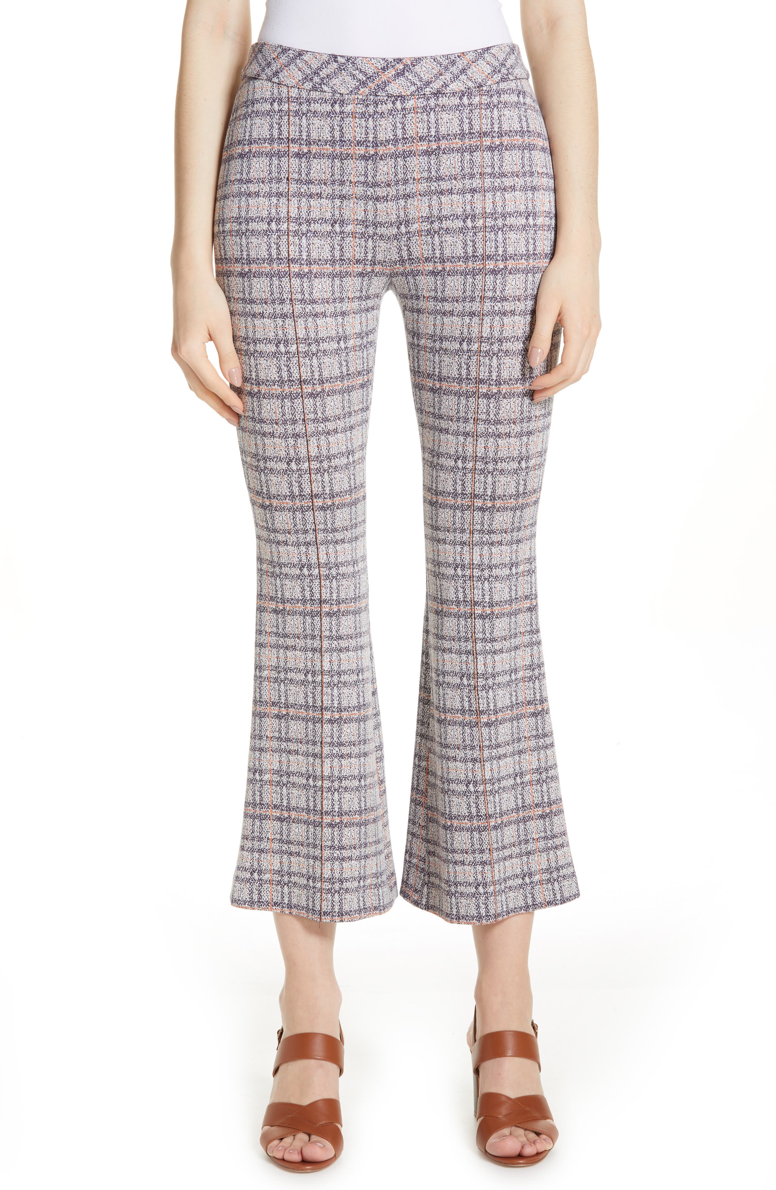 Rosetta Getty Plaid Crop Flare Pants, Blue