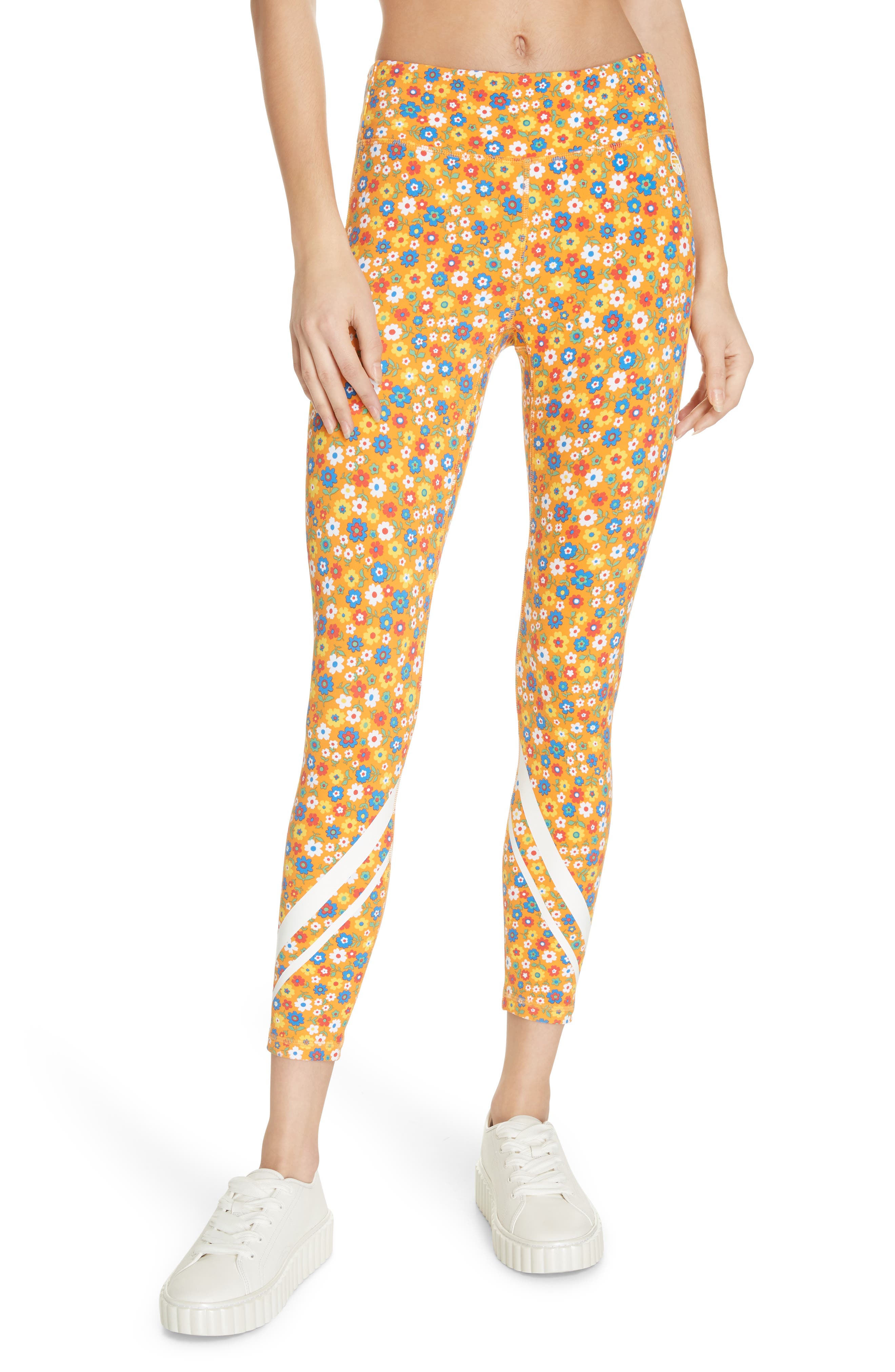 Tory Sport Floral Print Chevron 7/8 Leggings, Orange