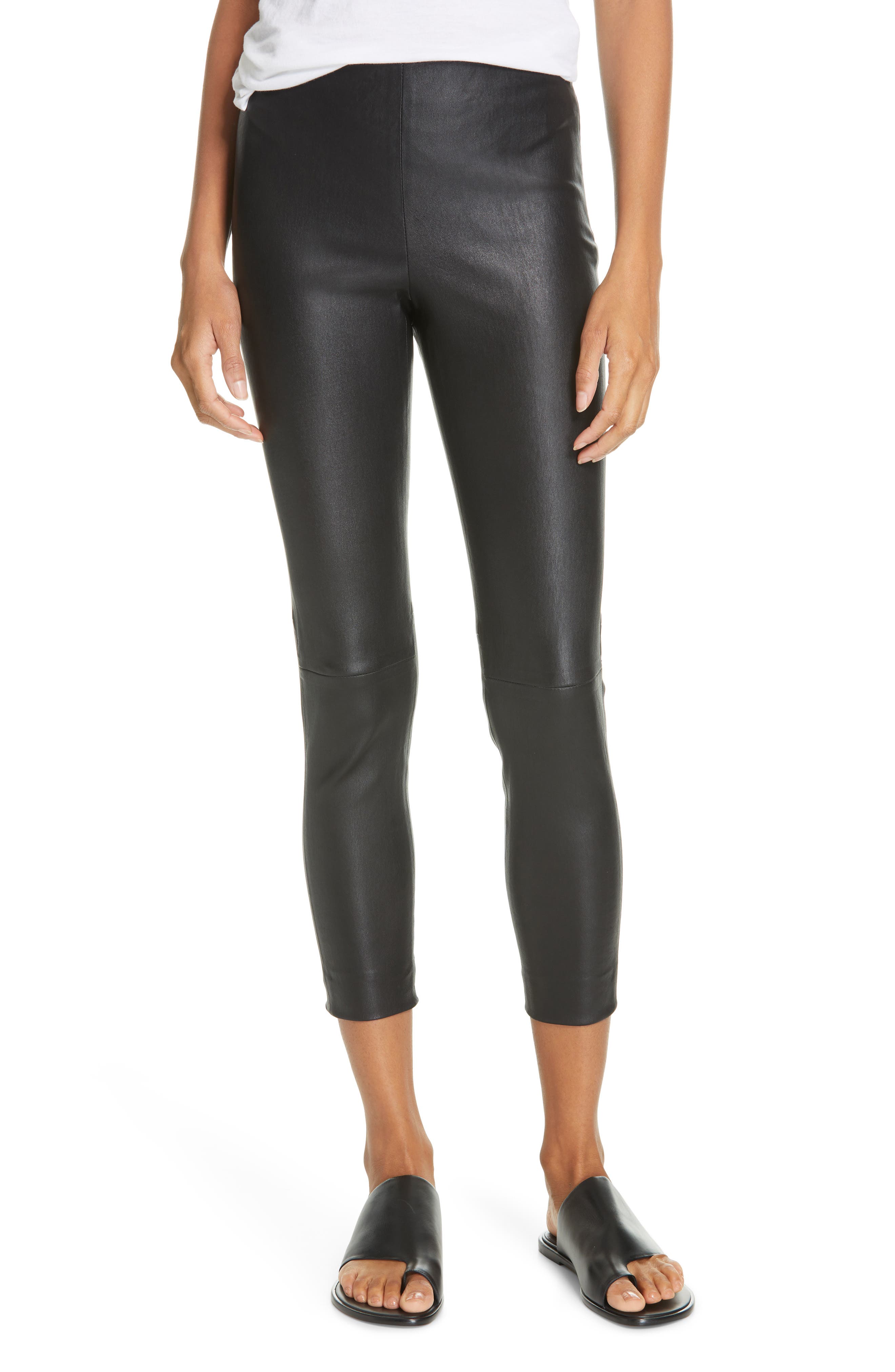 Vince Crop Leather Leggings, Black