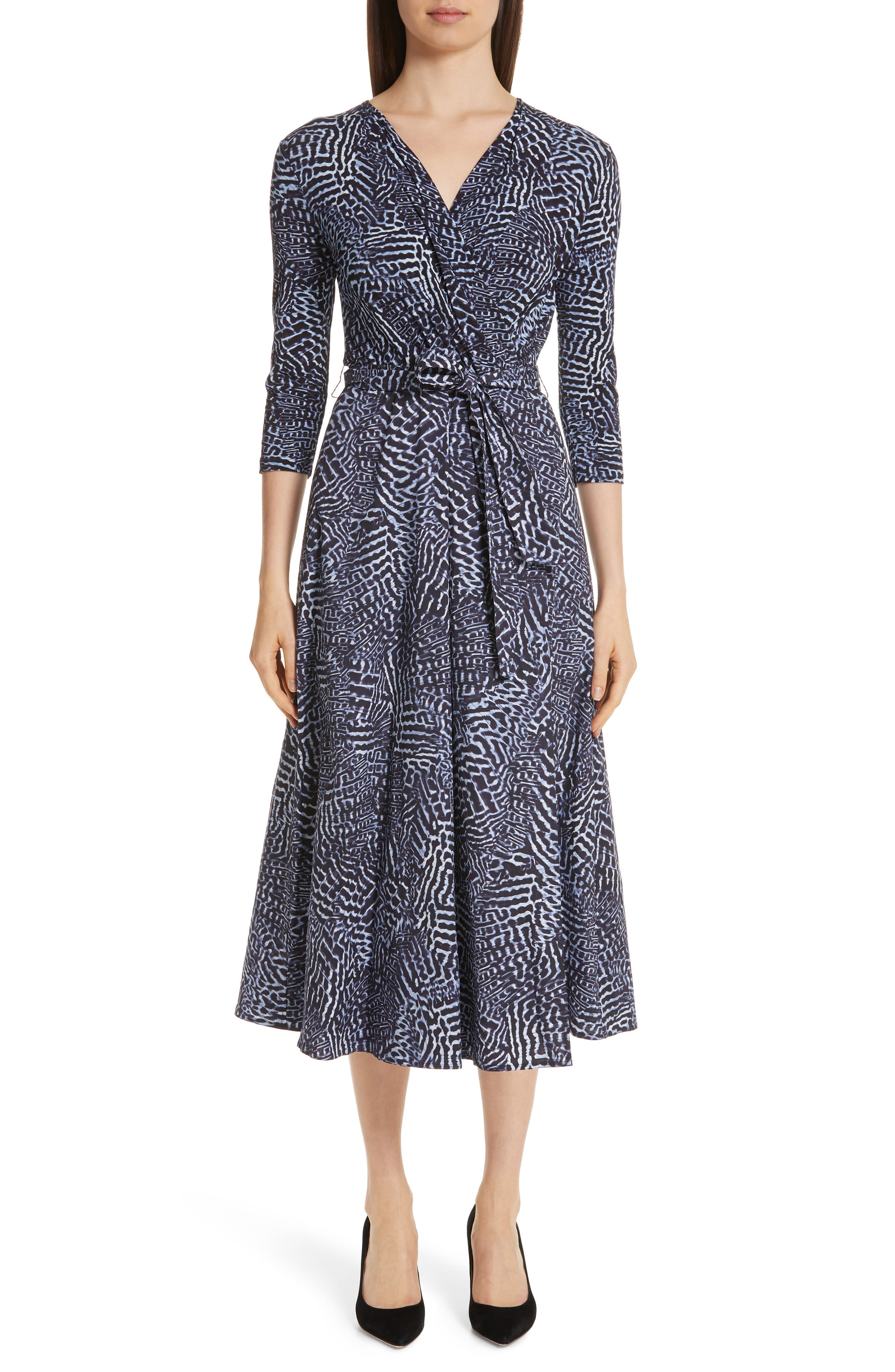 Max Mara Acume Print Faux Wrap Dress, Blue