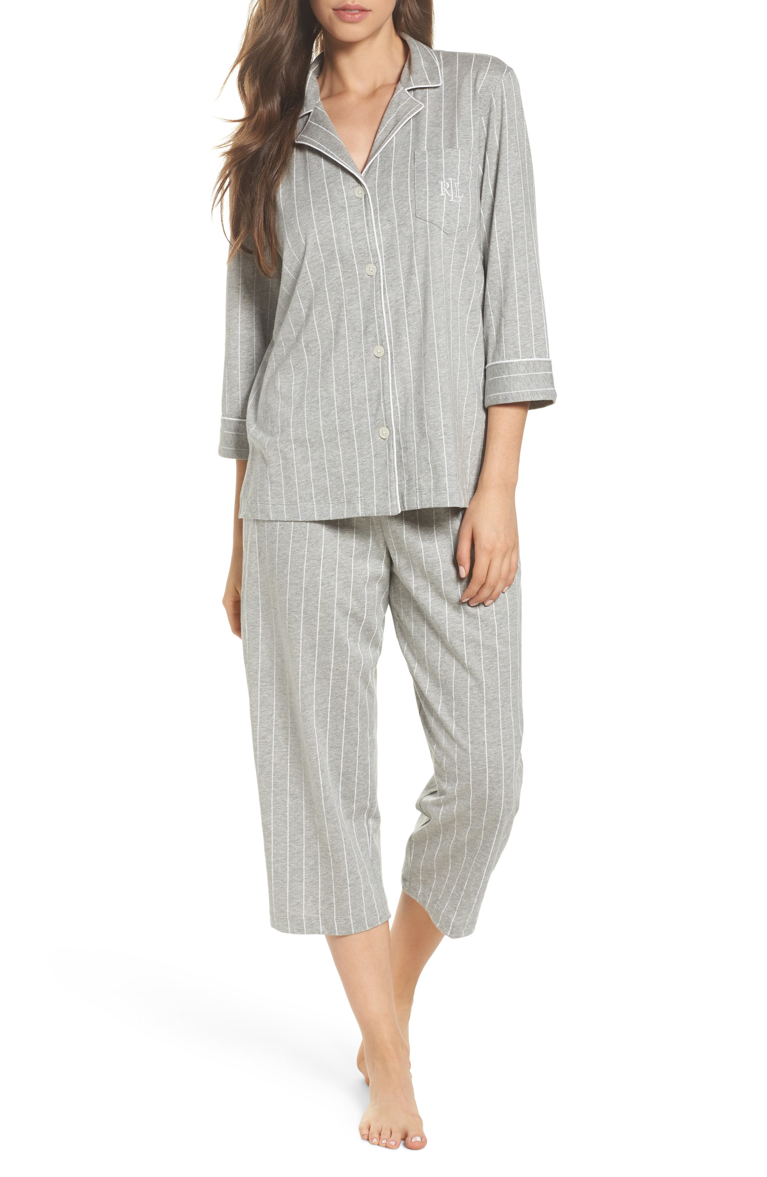 Lauren Ralph Lauren Knit Crop Pajamas, Grey (Online Only)