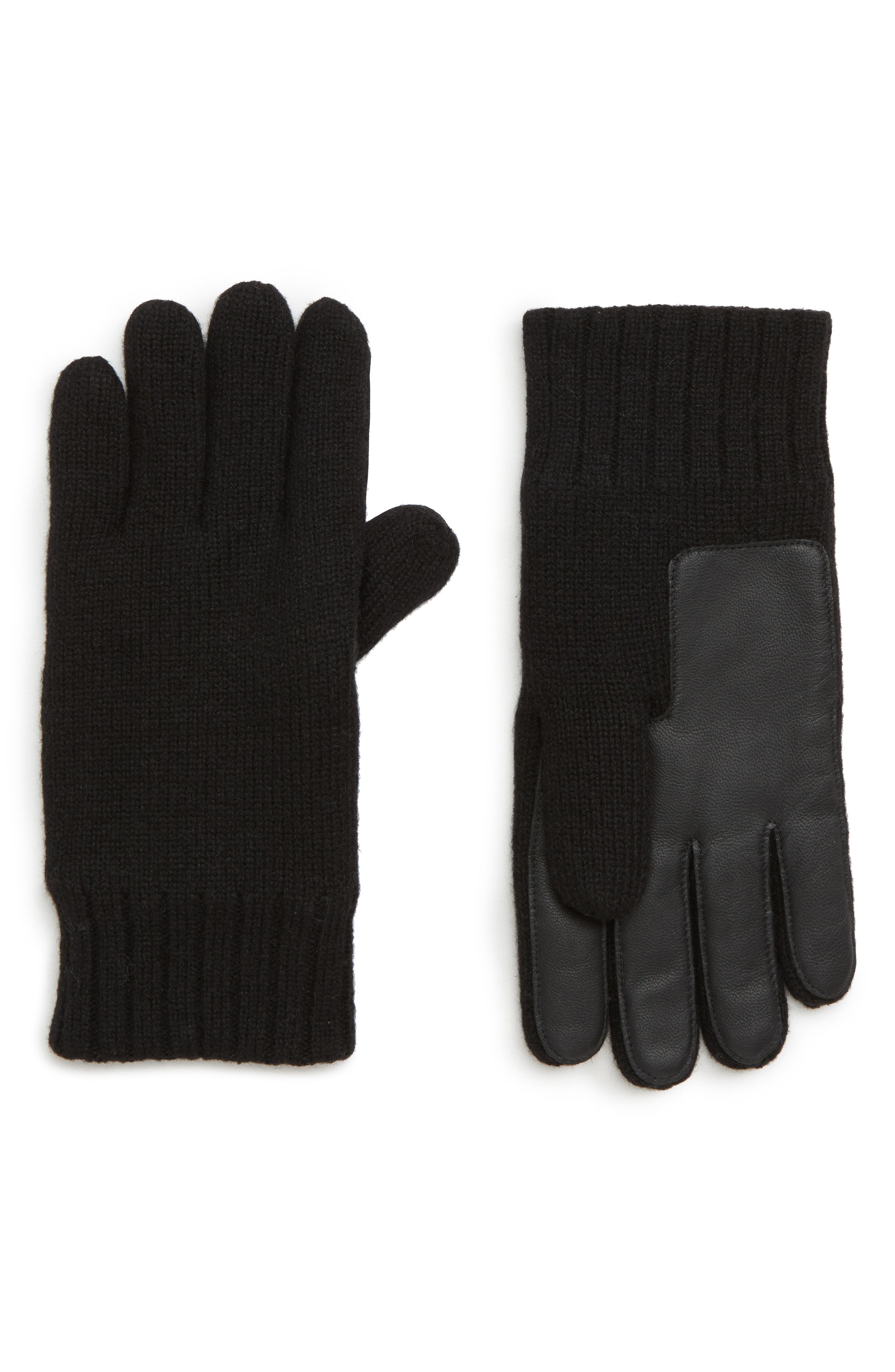 Ugg Leather Palm Knit Gloves, Black