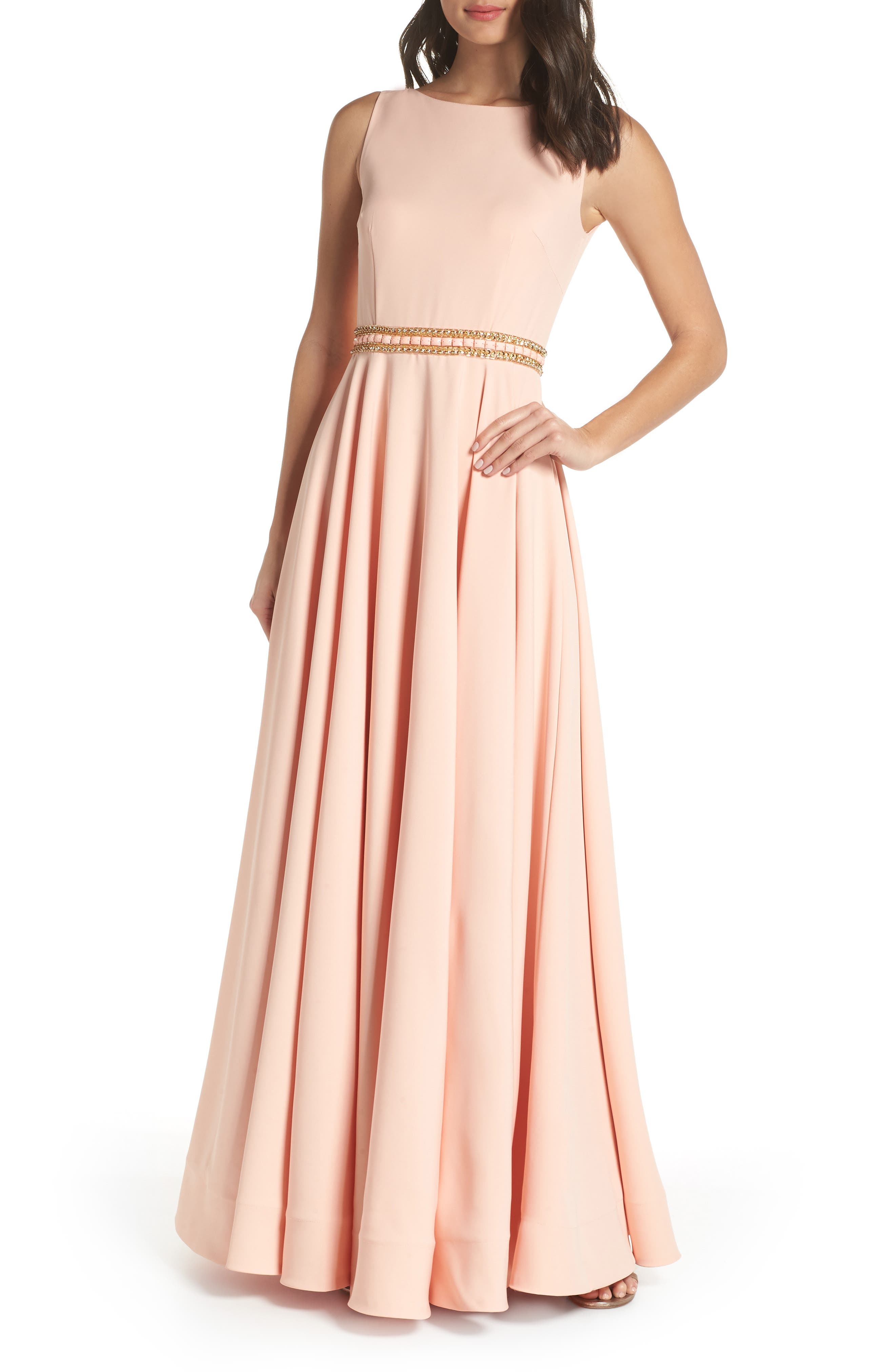 MAC Duggal Beaded Waist Gown, Pink