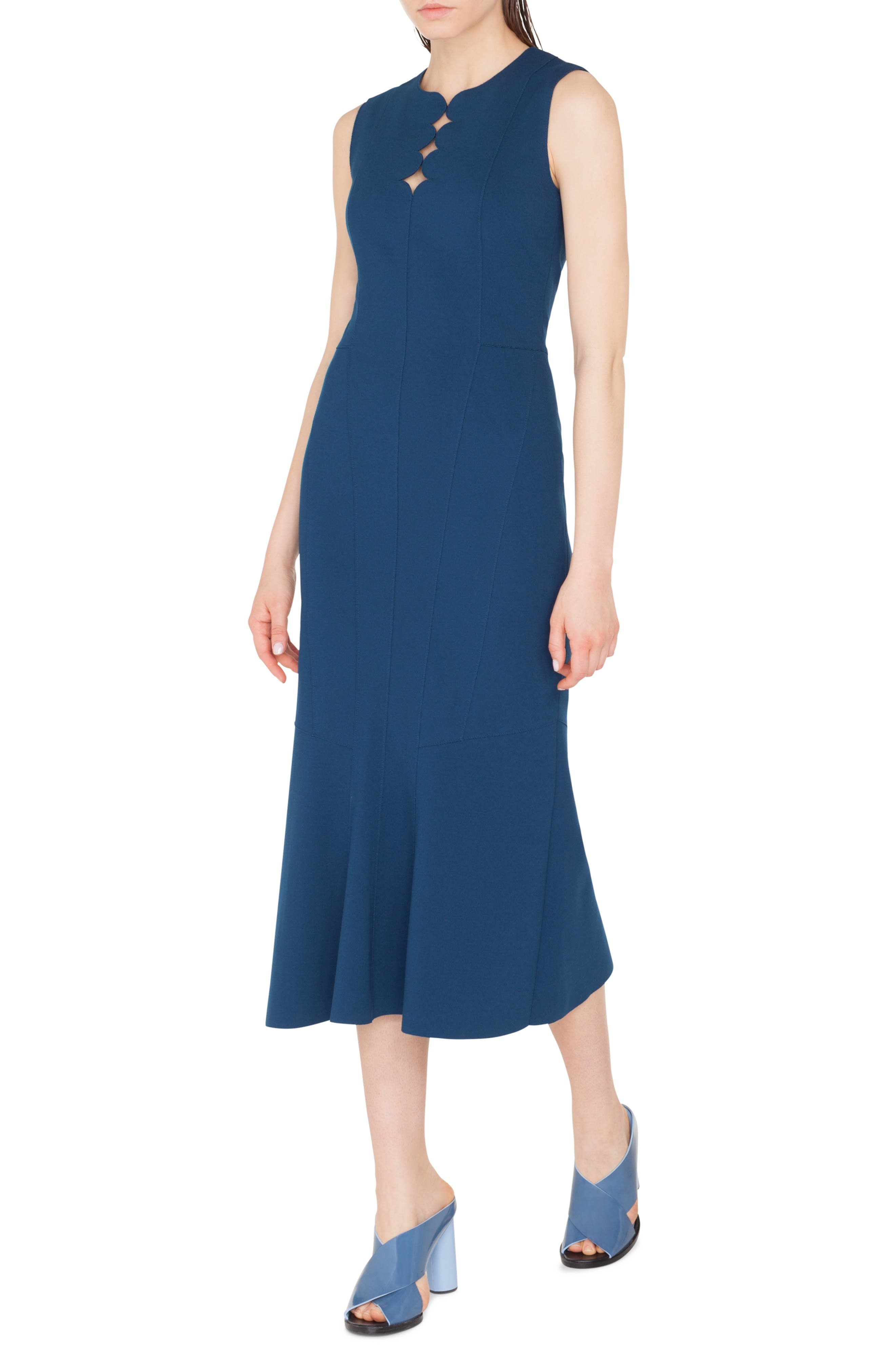 Akris Punto Scallop Cutout Dress, Blue