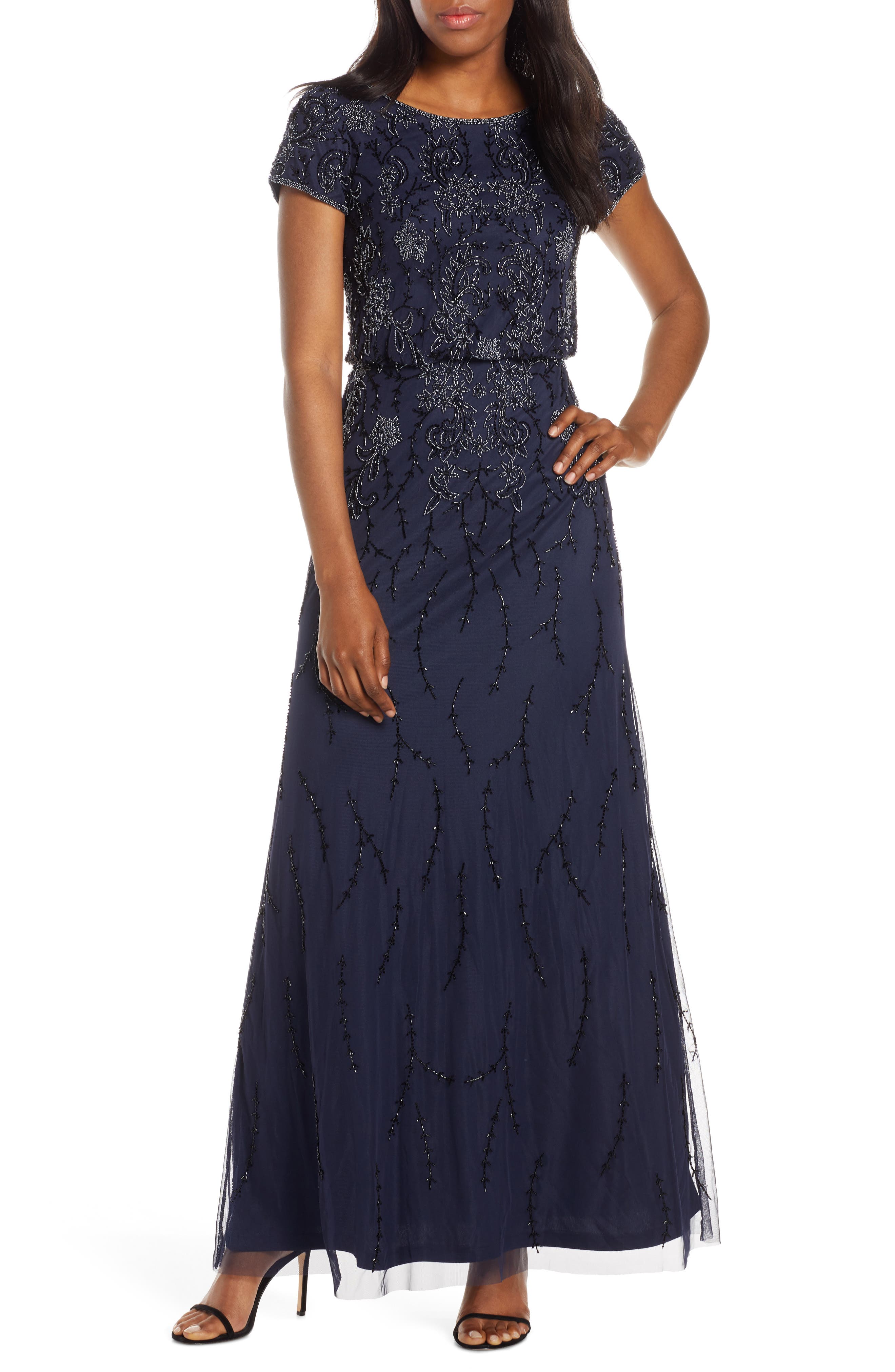 Adrianna Papell Bead Embellished Evening Gown, Blue