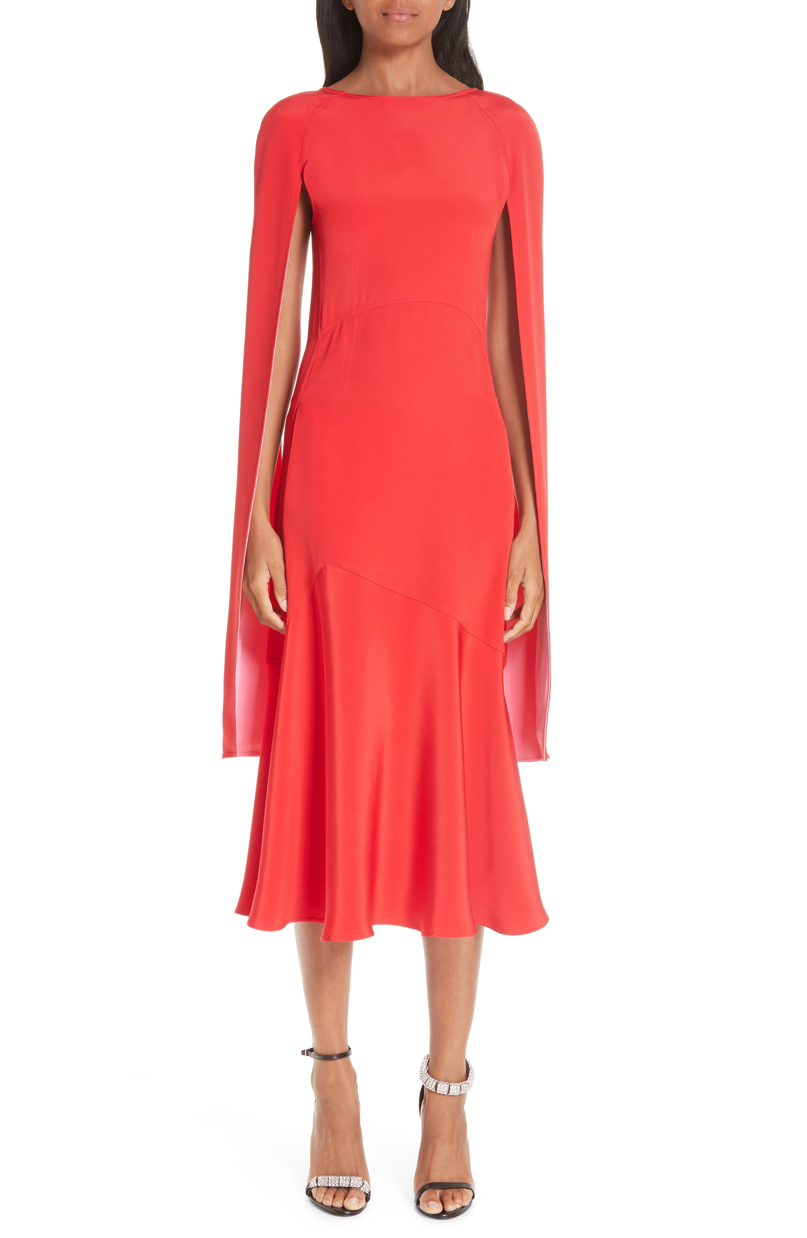 Calvin Klein 205W39Nyc Cape Sleeve Silk Cady Midi Dress, US / 42 IT - Red
