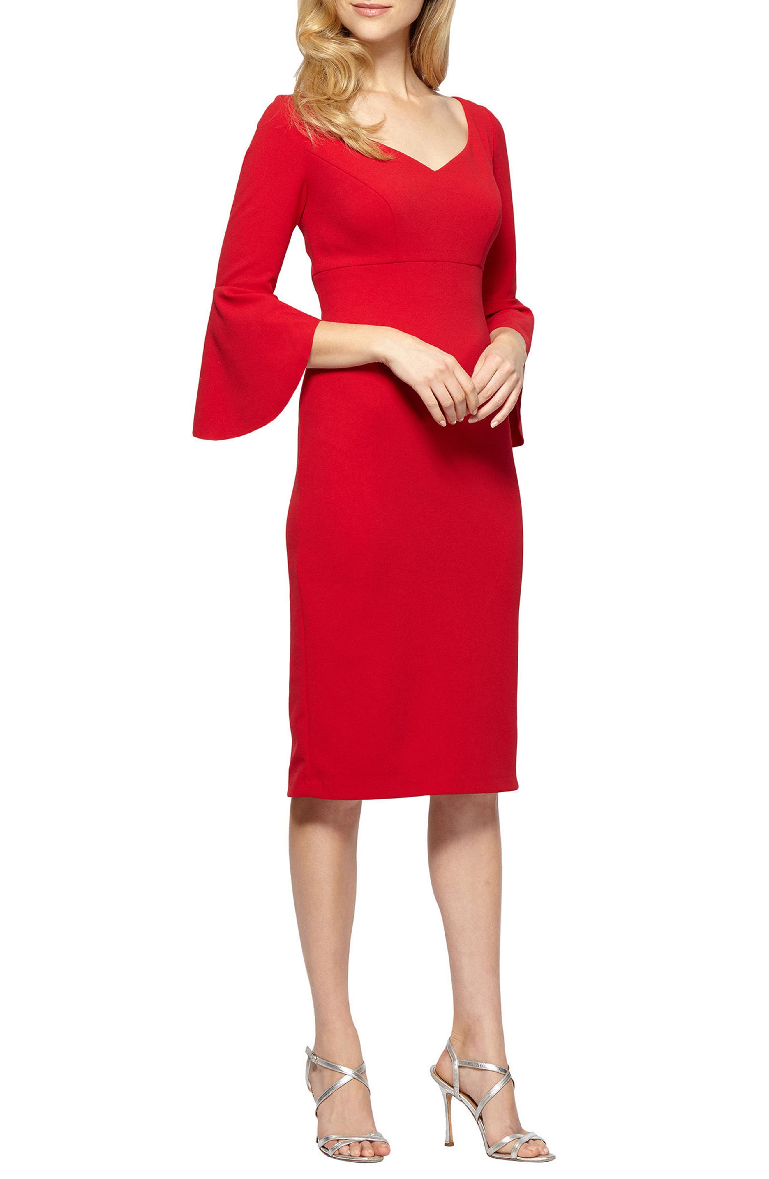 Alex Evenings Bell Sleeve Sheath Dress, Red