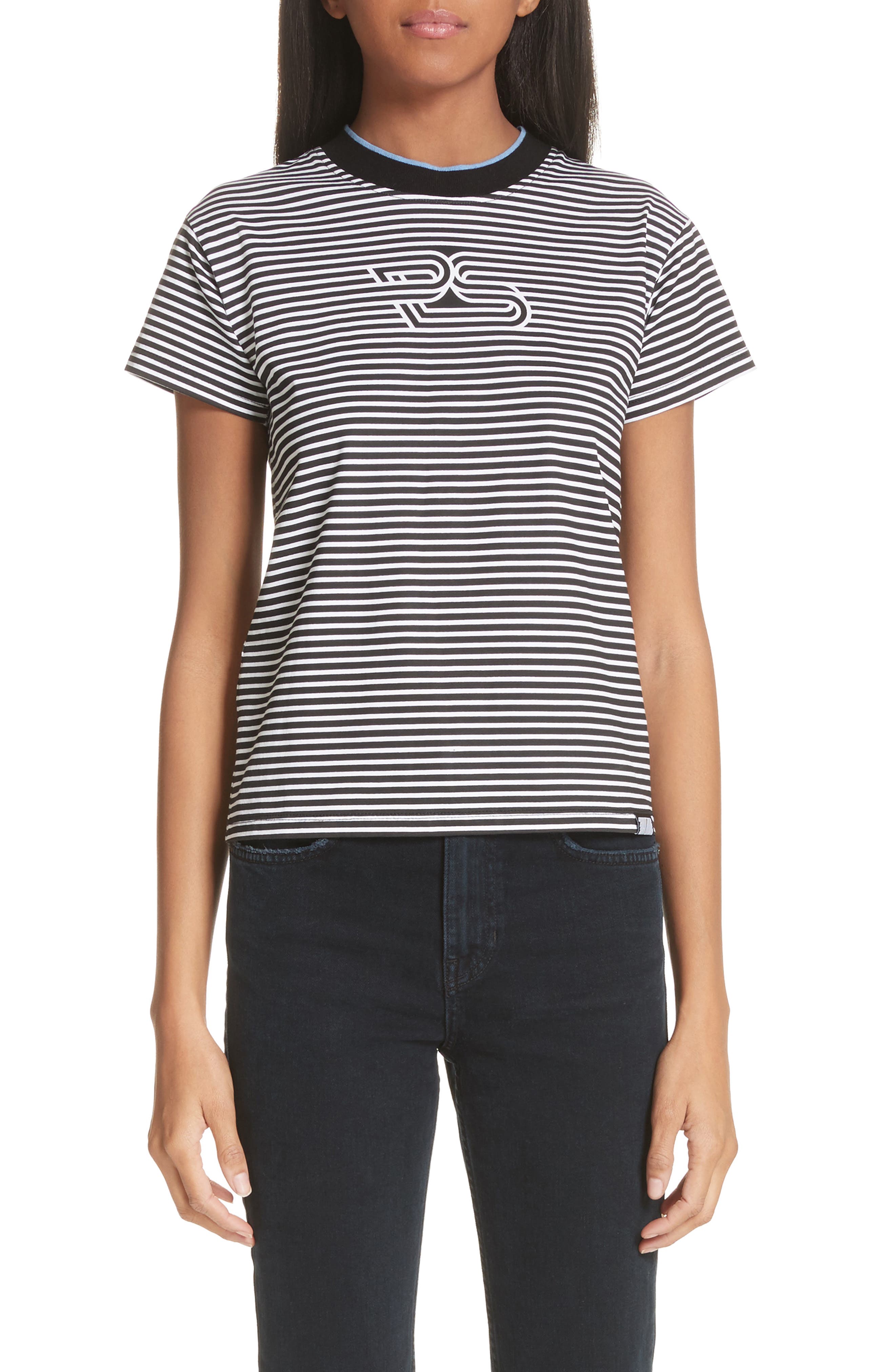 Proenza Schouler Logo Stripe Tee, Black