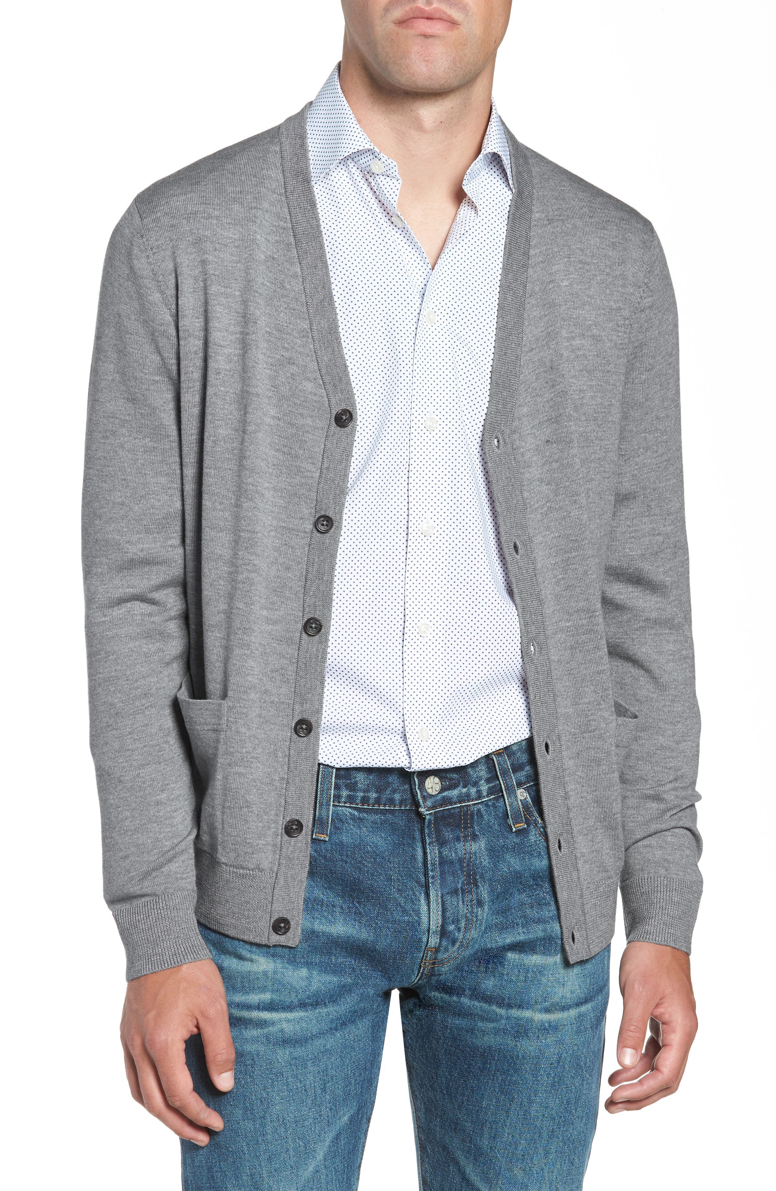 Nordstrom Shop Merino V-Neck Cardigan, Grey