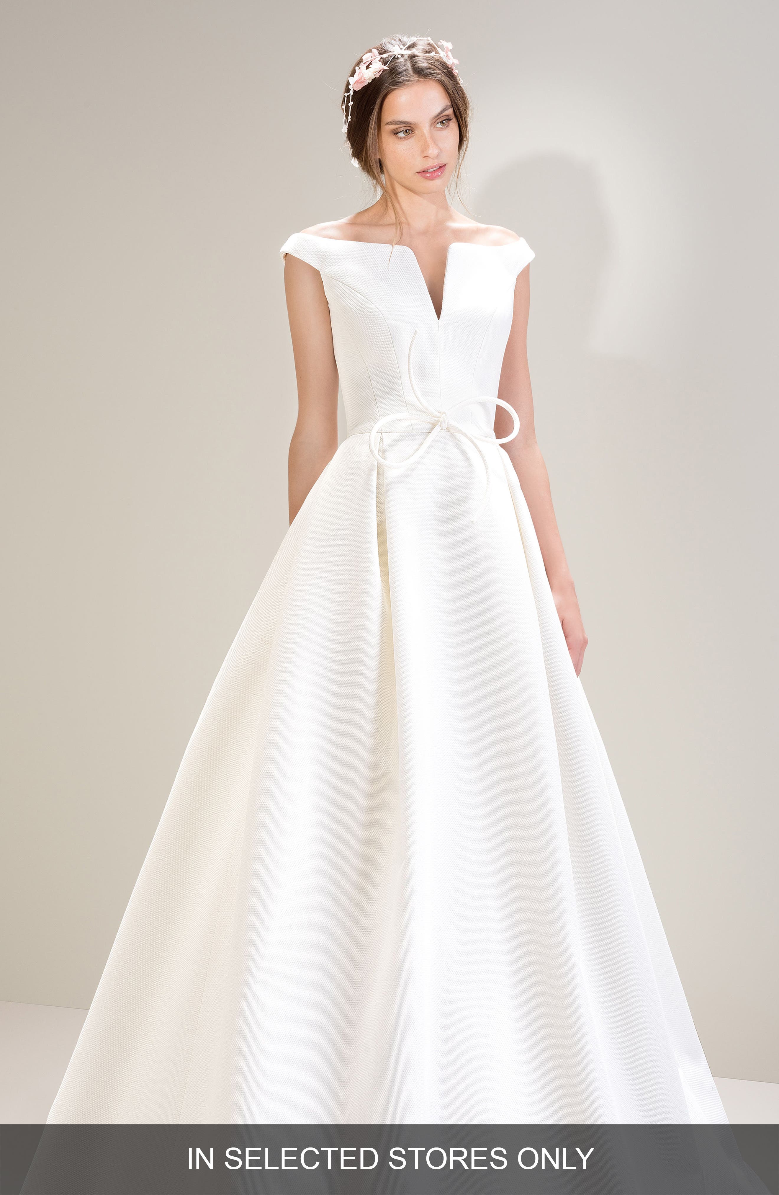 Jesus Peiro Off The Shoulder Pique Gown, Size IN STORE ONLY - White