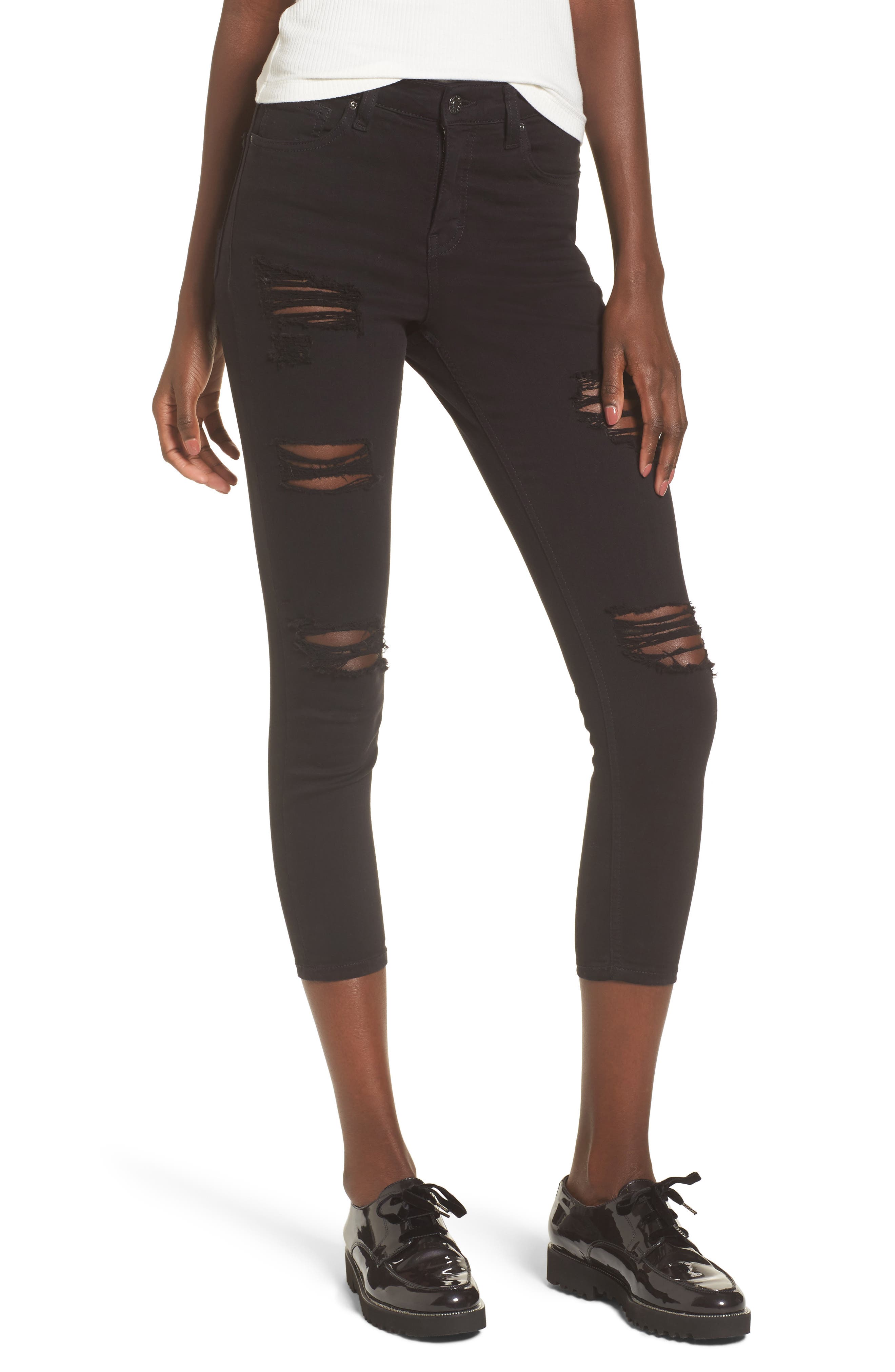 Moto 'Jamie' Ripped Skinny Jeans (Black) (Petite) Nordstrom