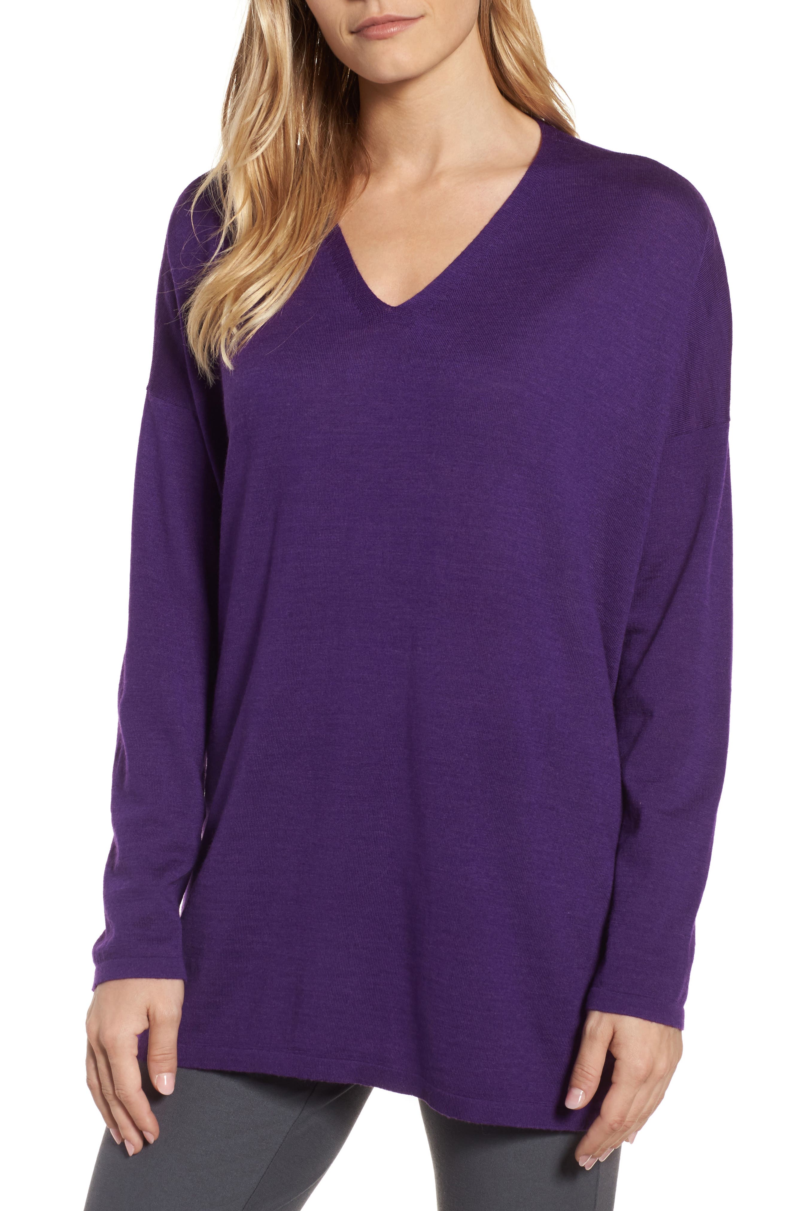 Eileen Fisher Merino Wool Tunic Sweater, Purple