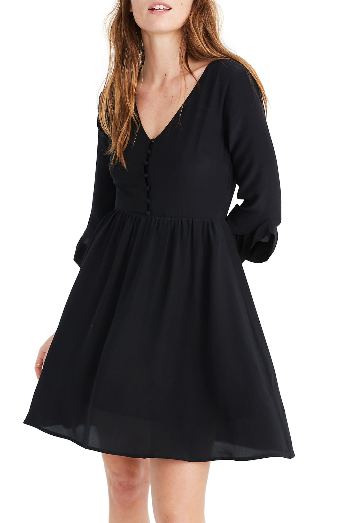 Madewell Moonblossom Ruffle Sleeve Silk Dress, Black