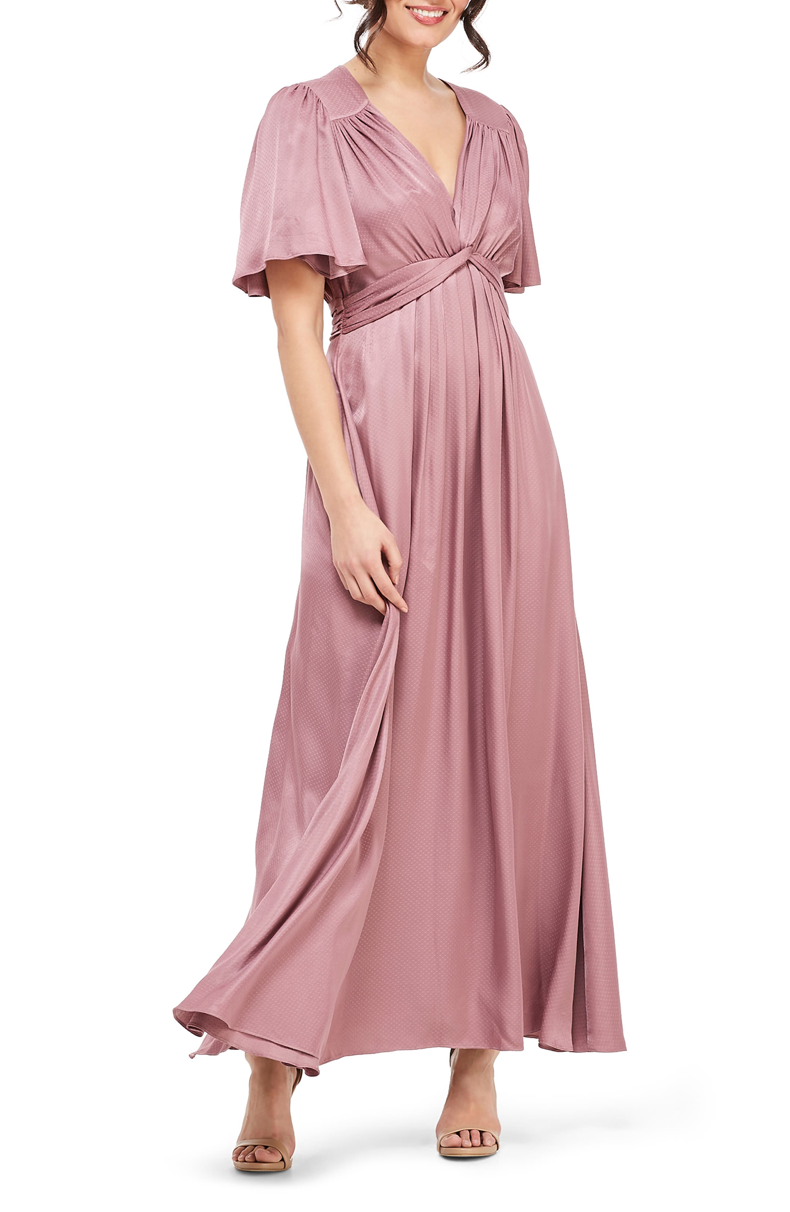 Gal Meets Glam Collection Genevieve Empire Waist Pleated Maxi Dress, Purple
