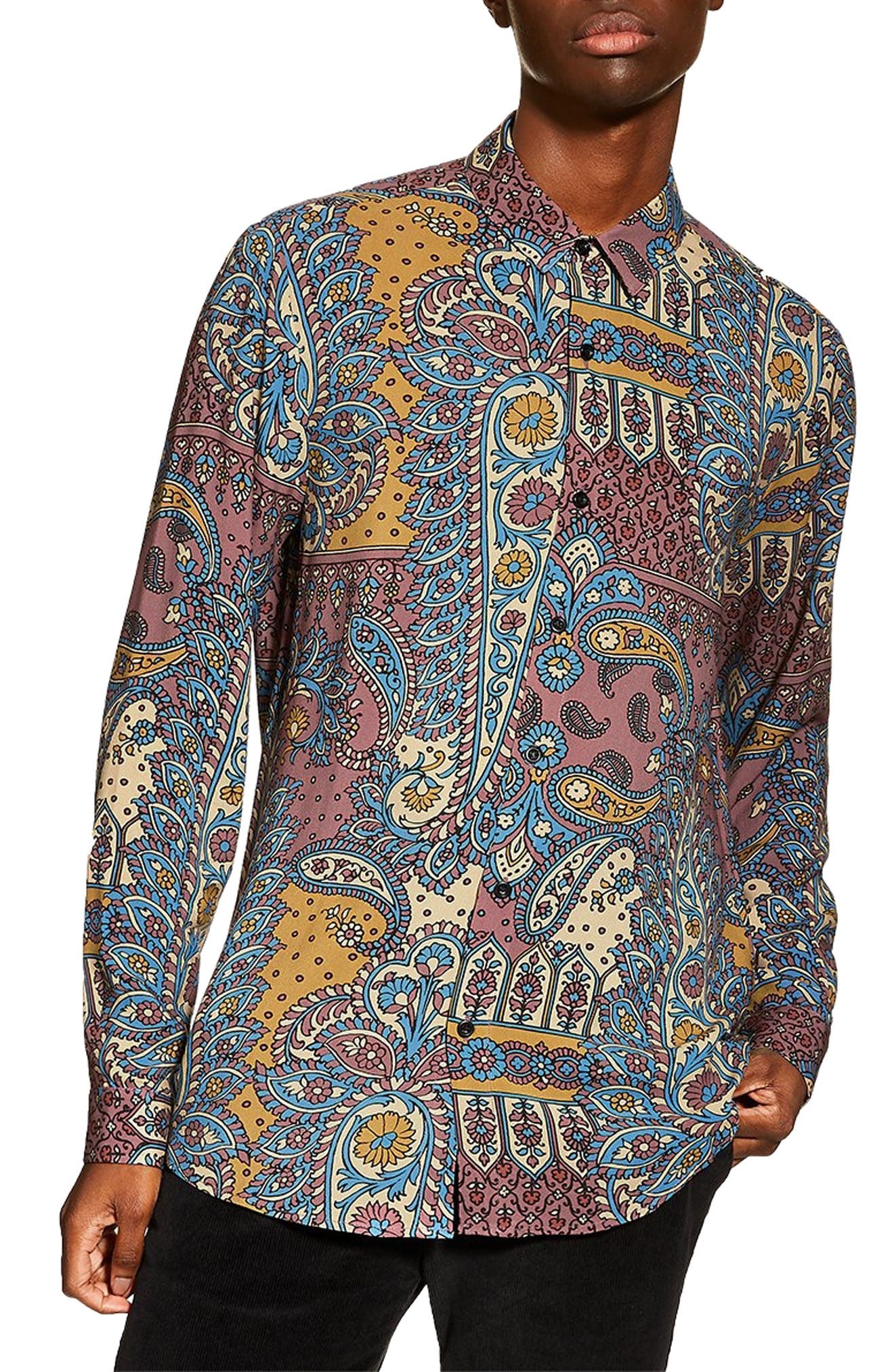 Topman Paisley Slim Fit Sport Shirt, None