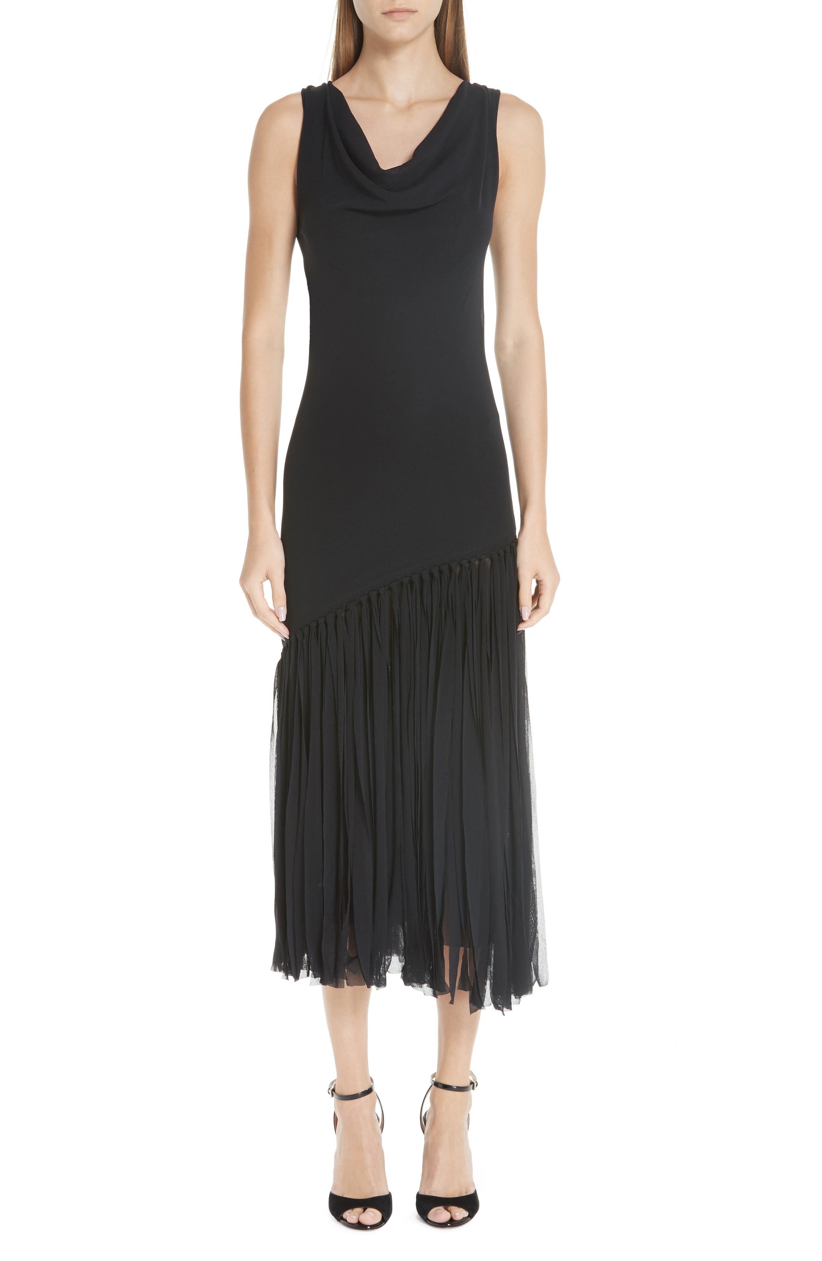 Fuzzi Tulle Fringe Dress, Black