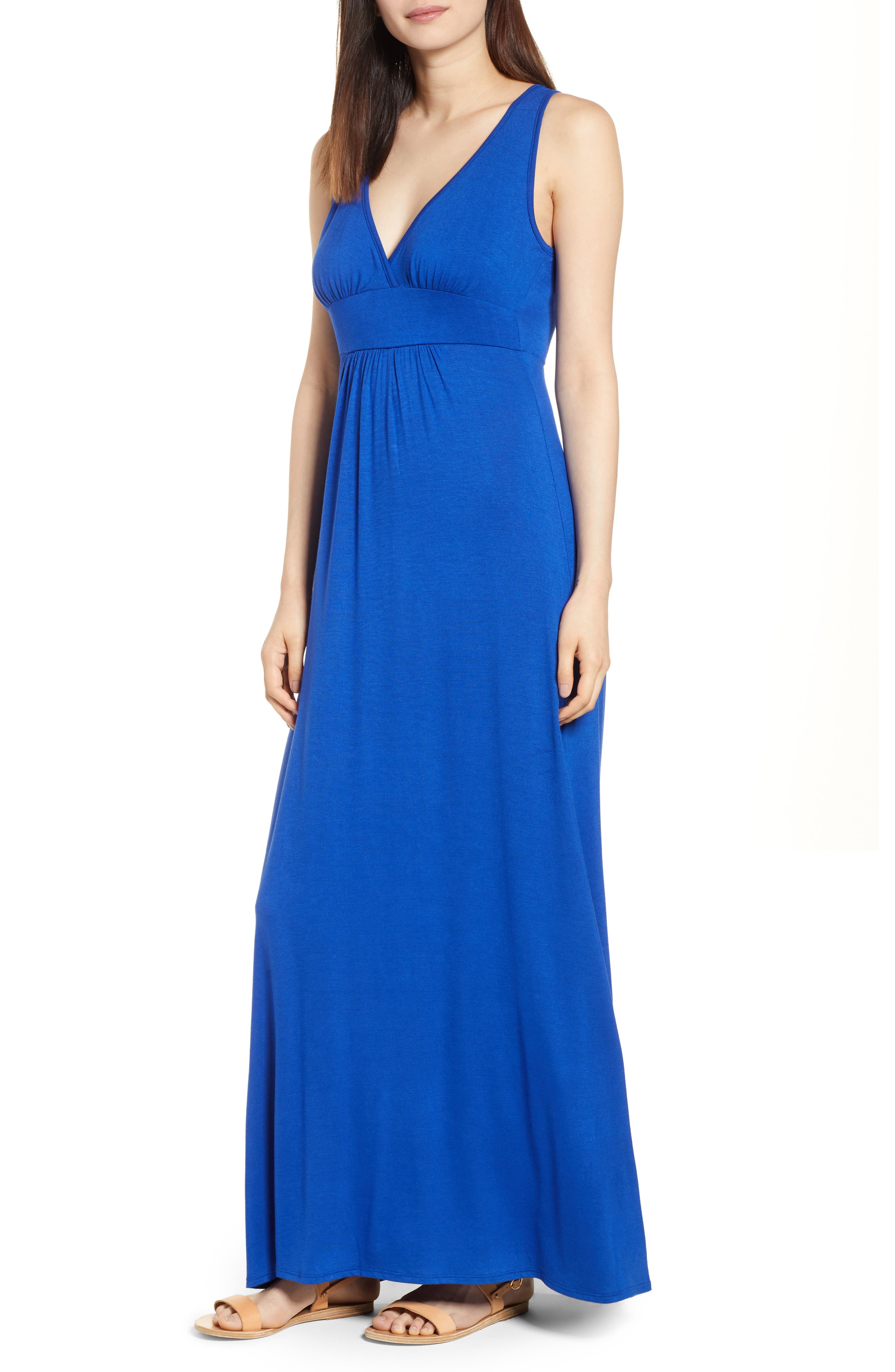 Petite Loveappella V-Neck Jersey Maxi Dress, Blue