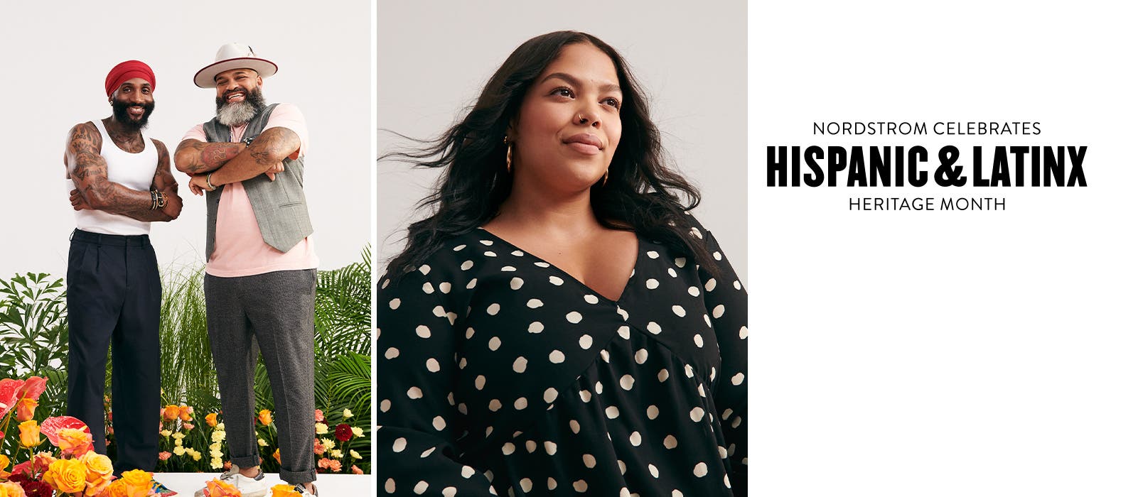 Nordstrom celebrates Hispanic and Latinx Heritage Month. Nordstrom employees against a vibrant backdrop of greenery and flowers.