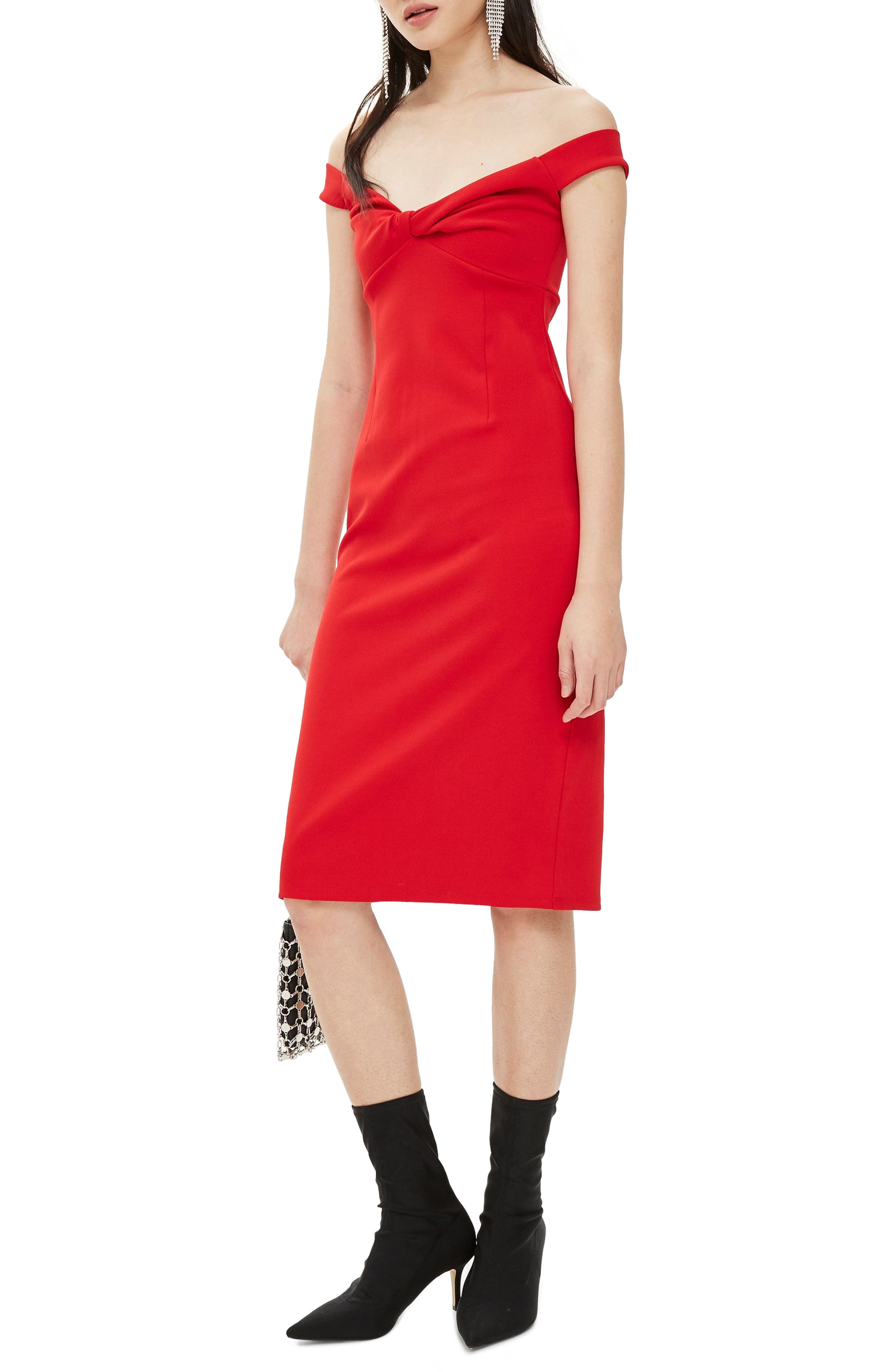 Topshop Twist Front Bardot Dress, US (fits like 0-2) - Red