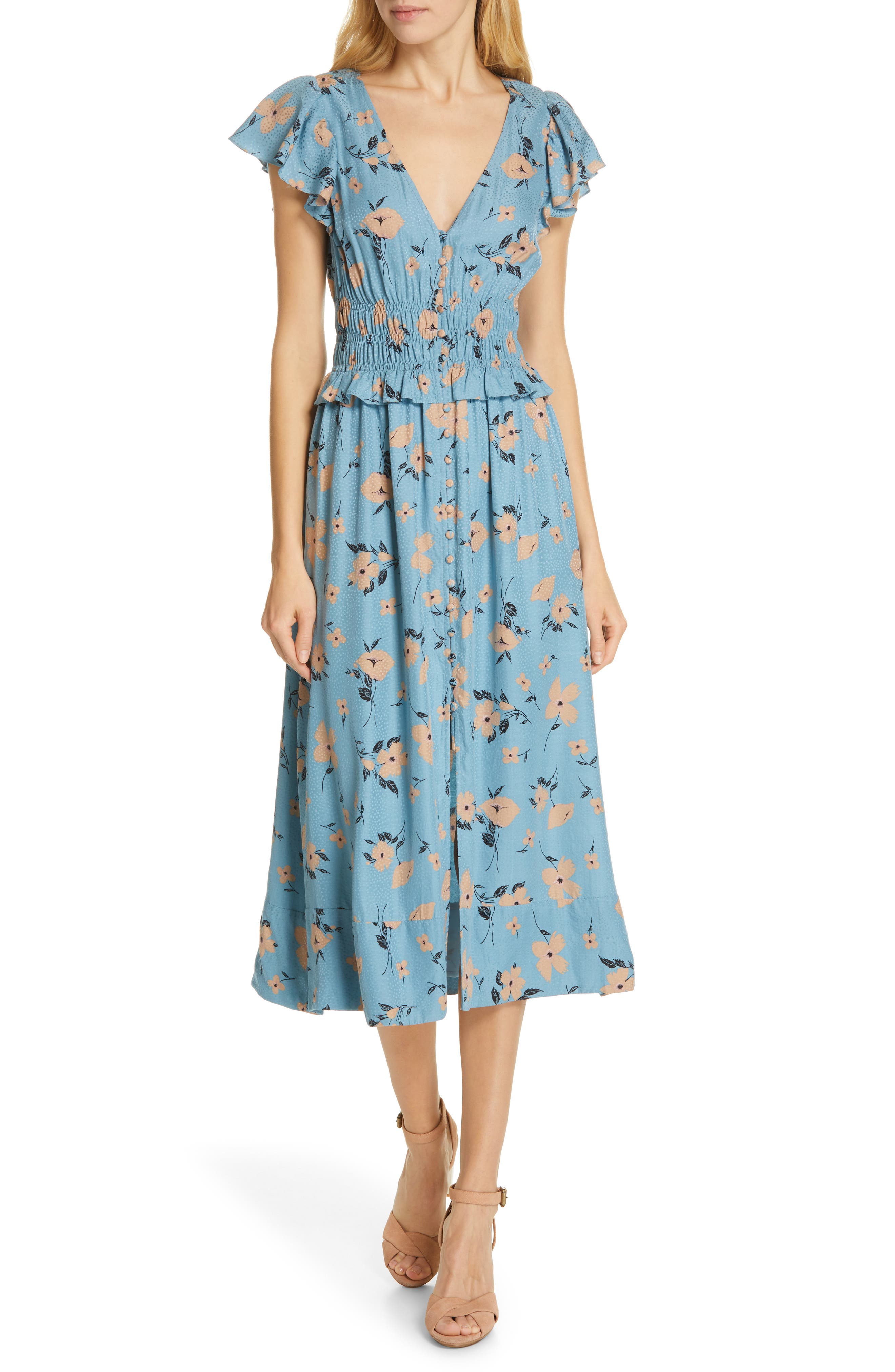 Rebecca Taylor Daniella Floral Jacquard Silk Blend Dress, Blue
