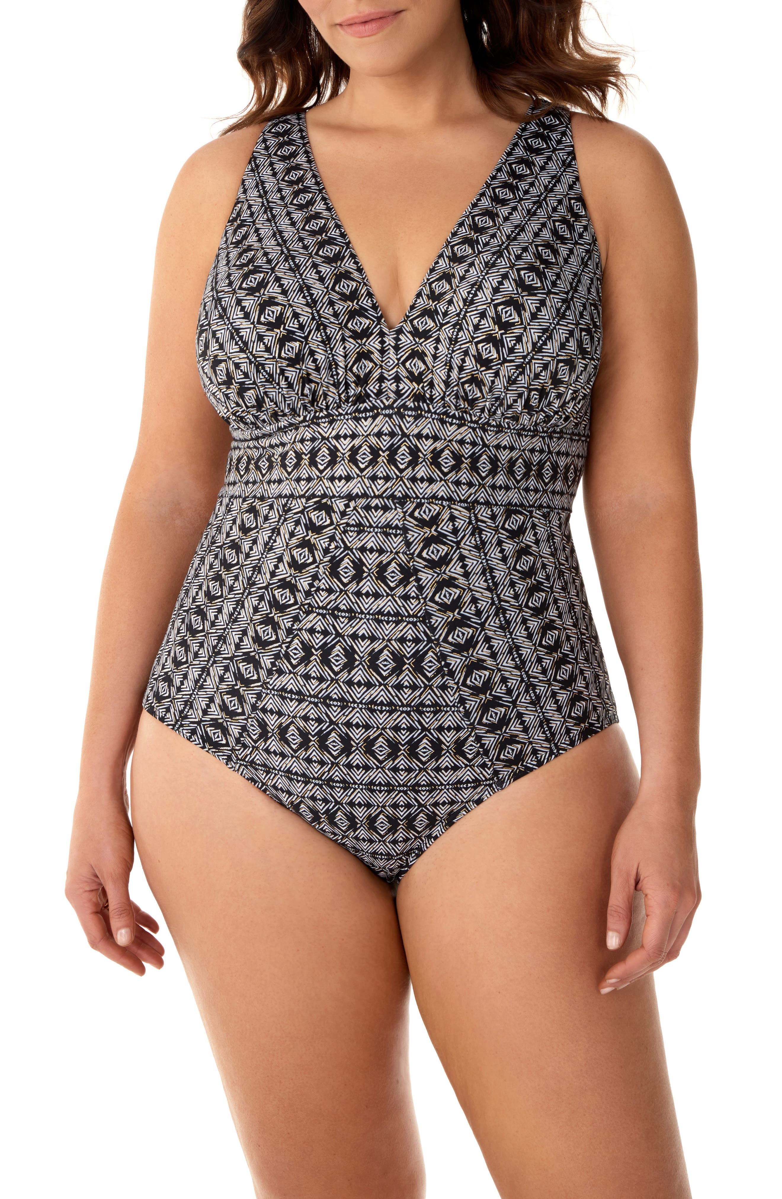 Plus Size Miraclesuit Incan Treasure Odyssey One-Piece Swimsuit, Black