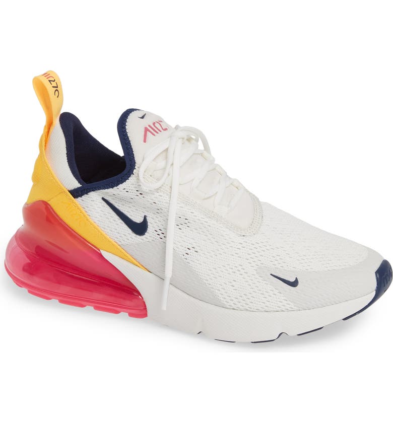 NIKE Air Max 270 Premium Sneaker, Main, color, WHITE/ NAVY/ LASER FUCHSIA