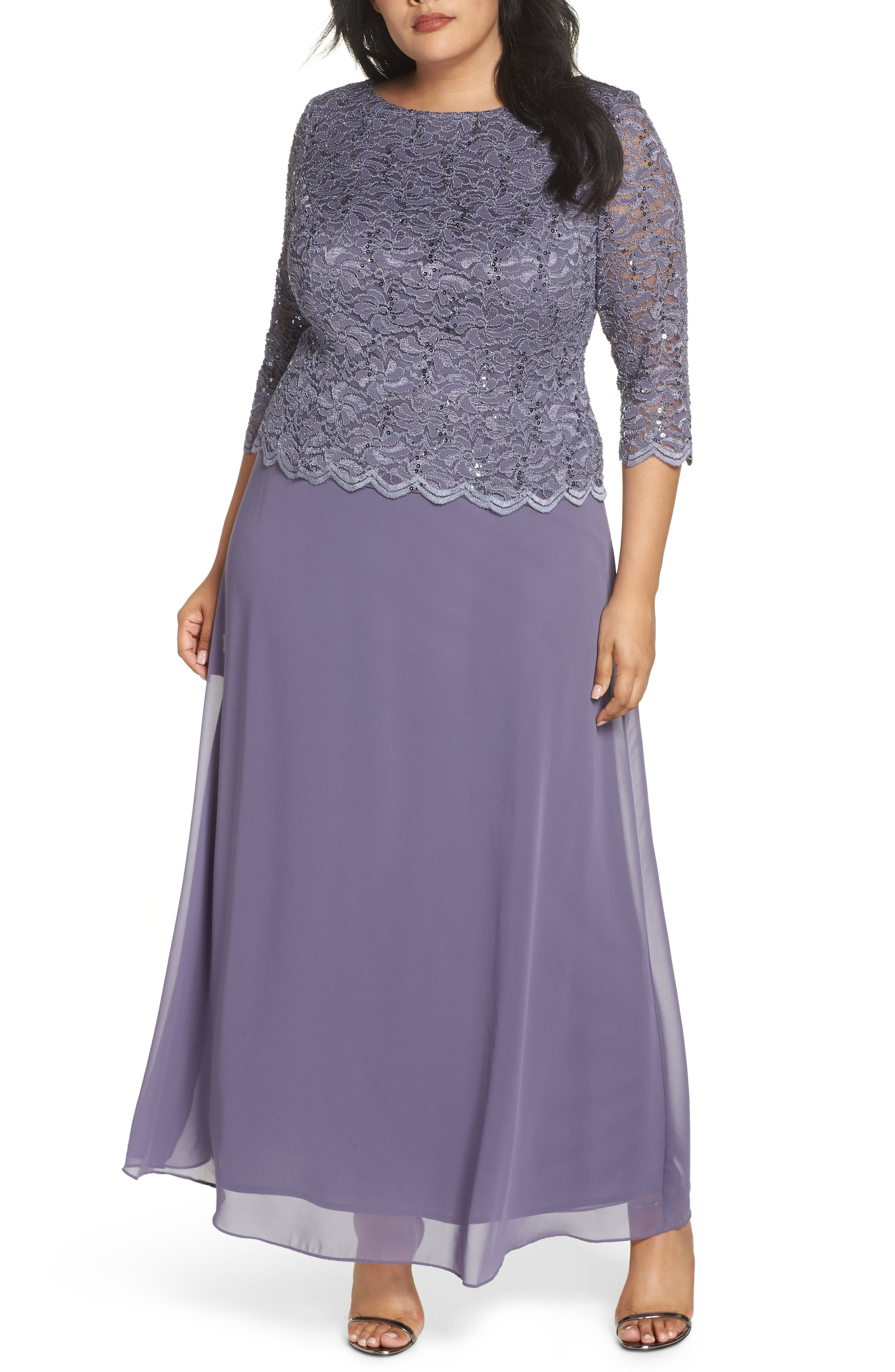 Plus Size Alex Evenings Lace & Chiffon Gown, Purple