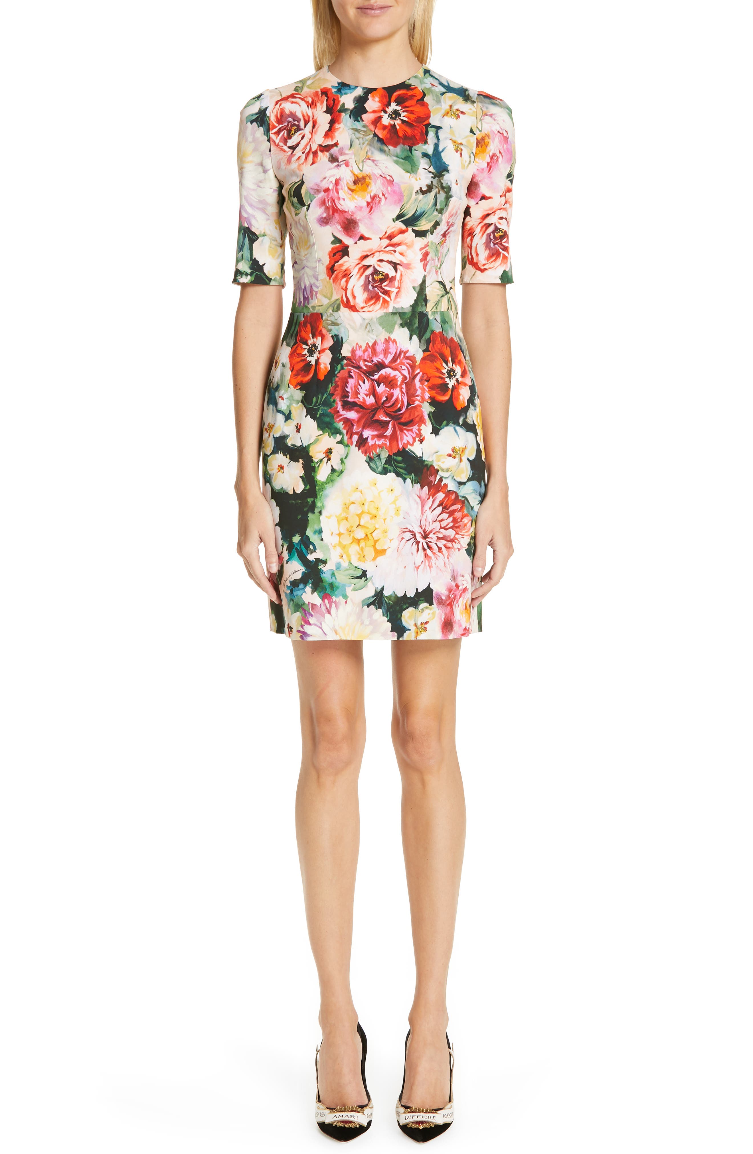 Dolce & gabbana Floral Print Cady Dress, 8 IT - Pink