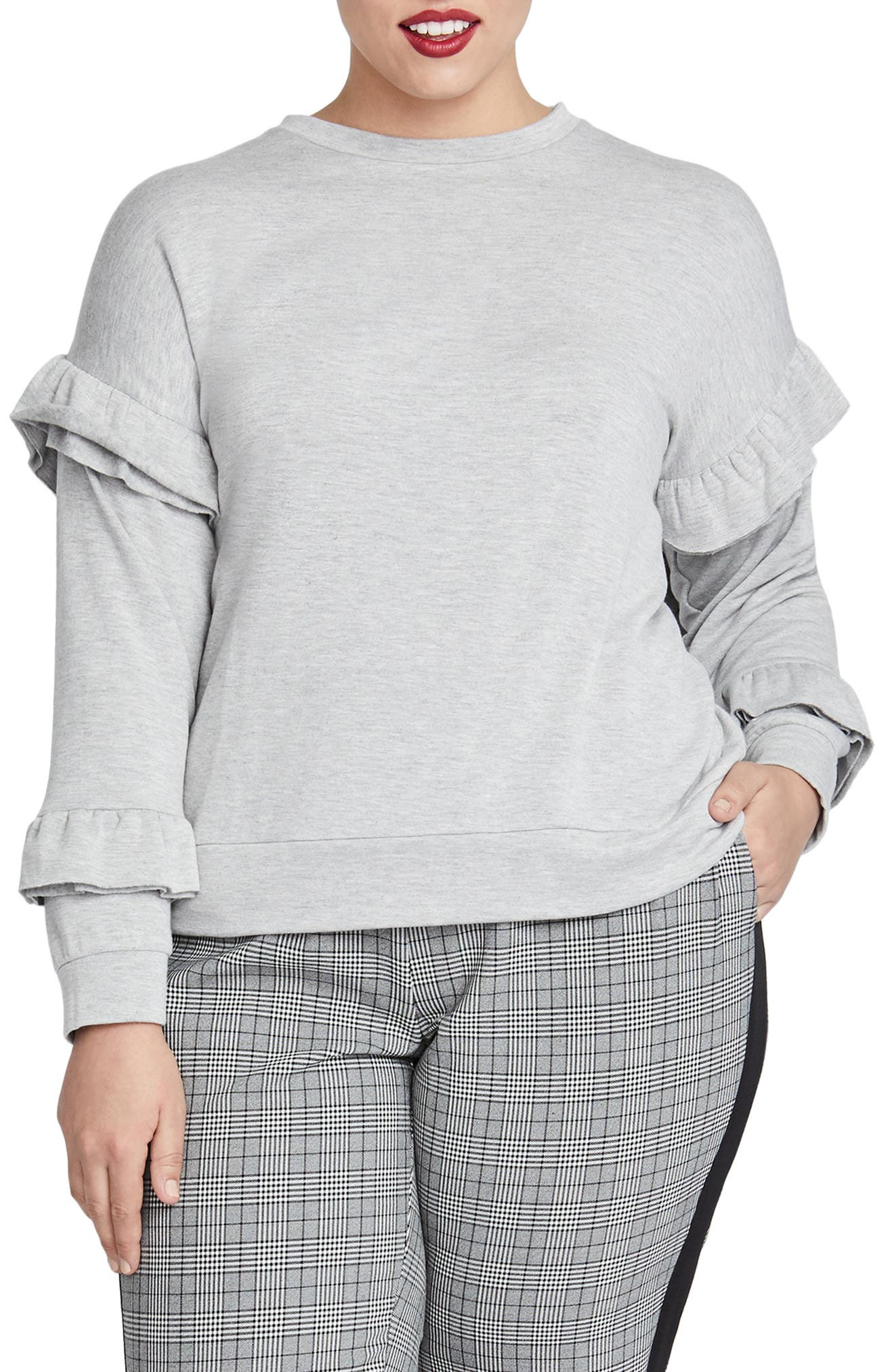 Plus Size Rachel Rachel Roy Miranda Ruffle Sweatshirt, Grey