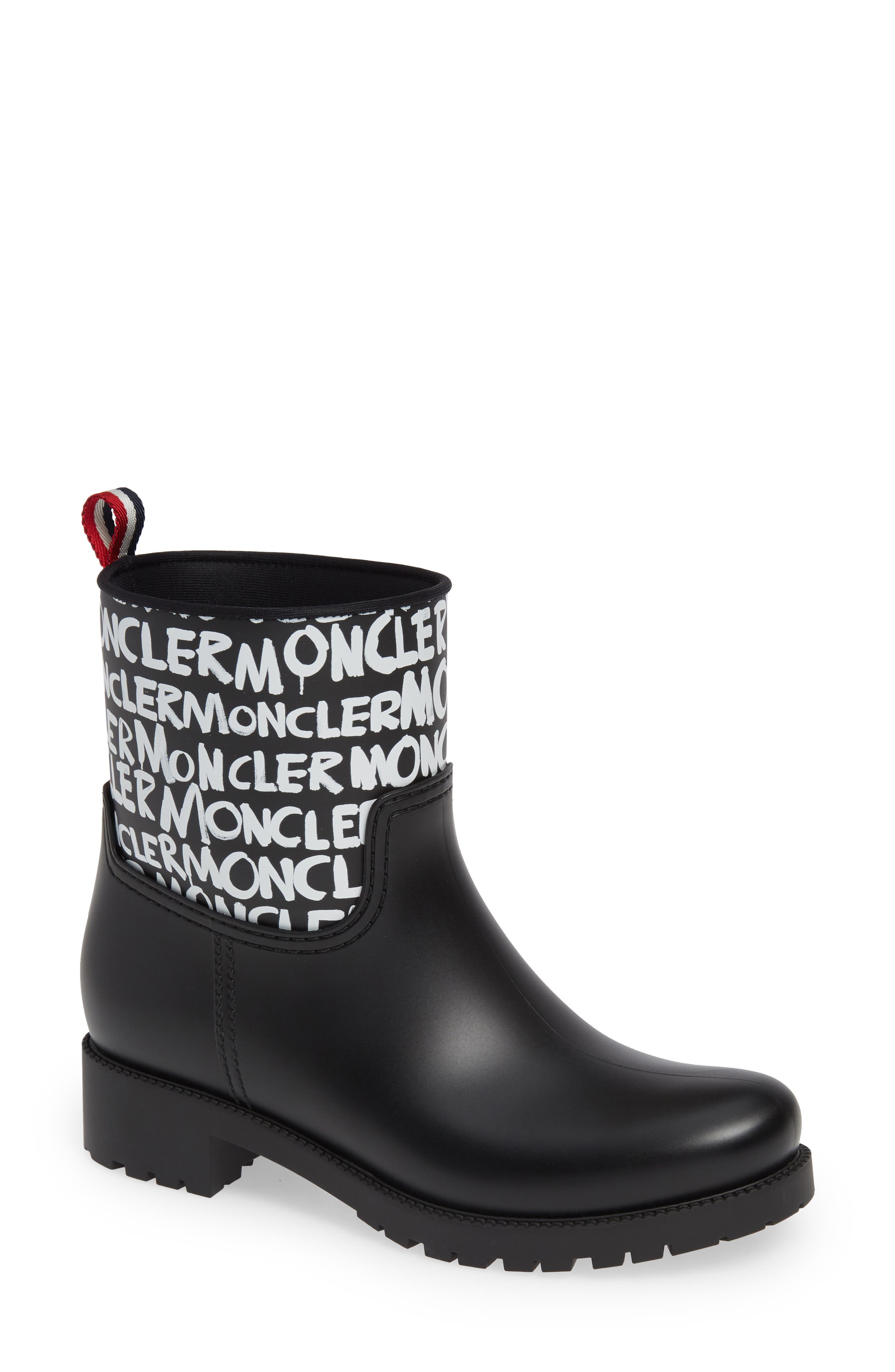 Moncler Ginette Stivale Logo Waterproof Rain Boot, Black