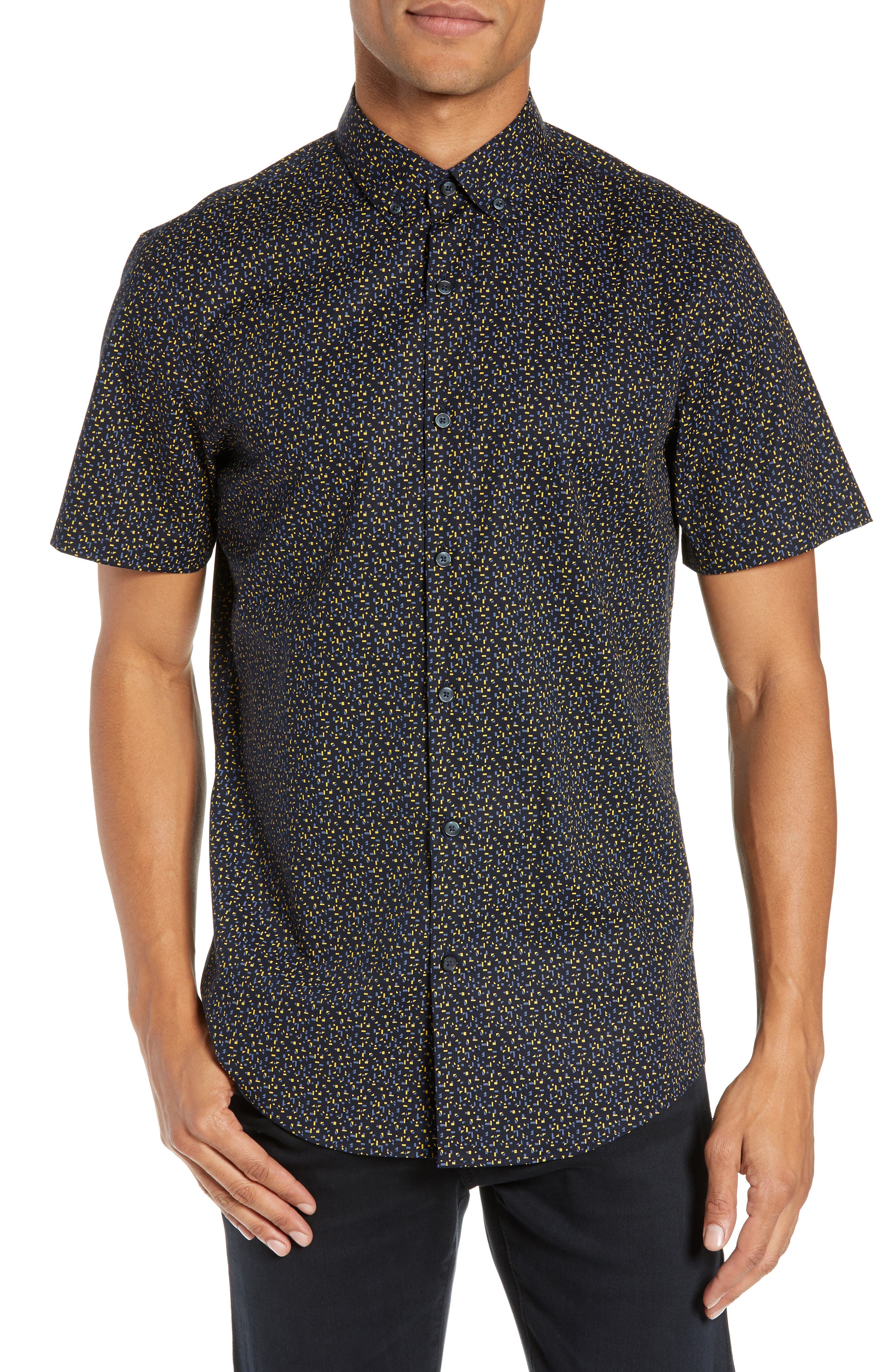 Calibrate Mini Geo Print Sport Shirt, Blue