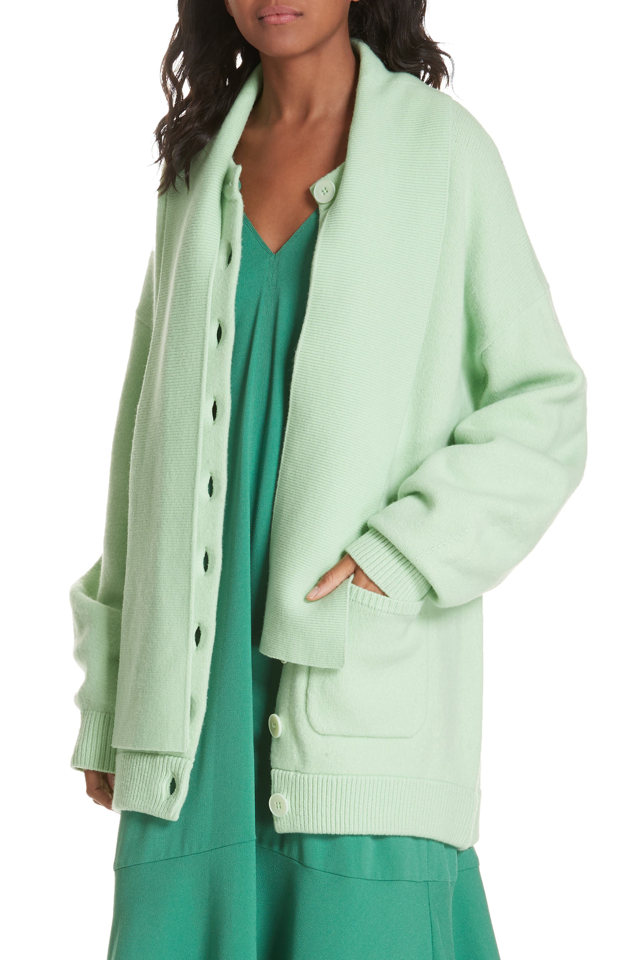 Tibi Tie Neck Merino Wool Blend Cardigan, Ivory