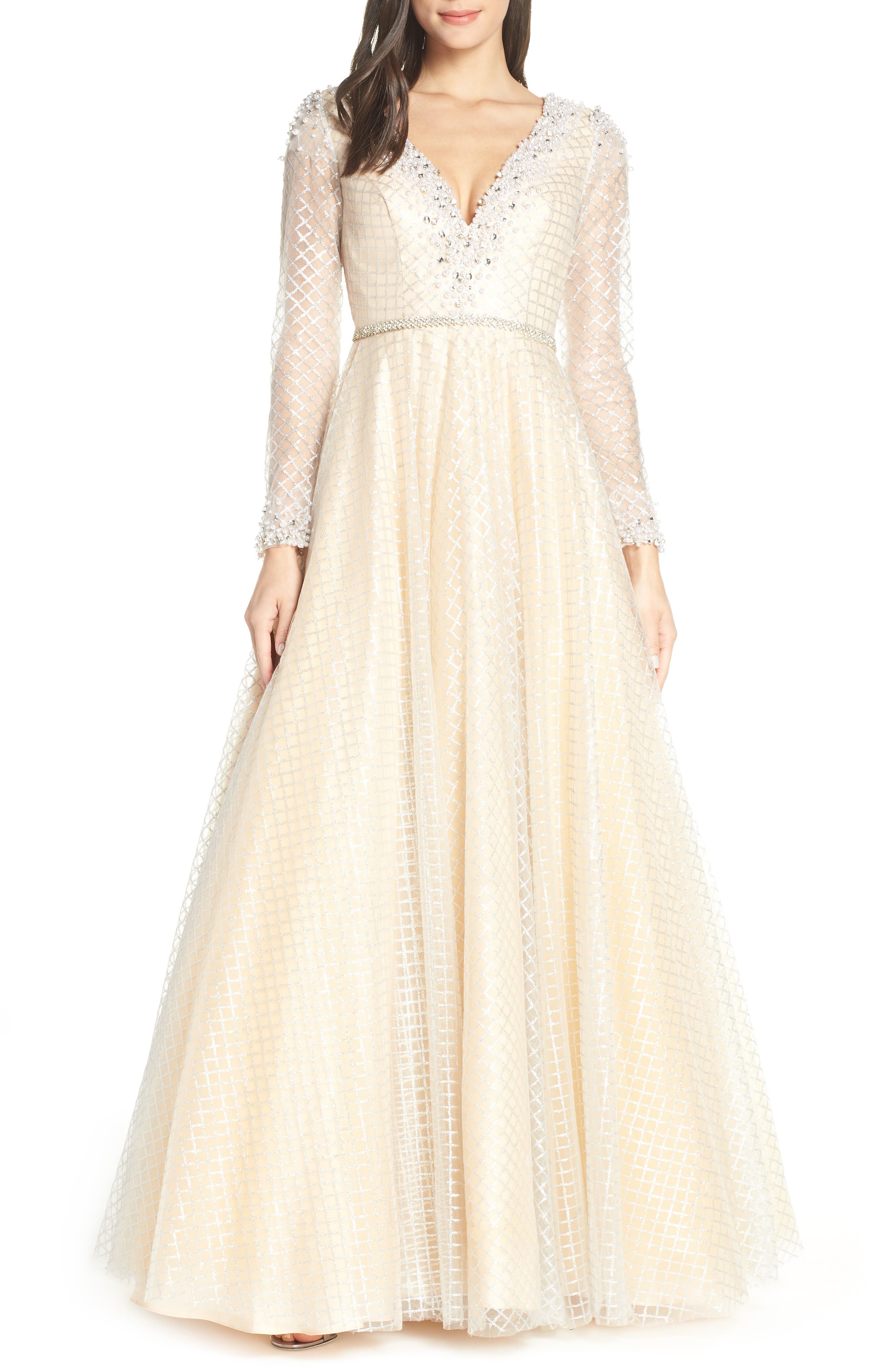 MAC Duggal Open Back Ballgown, Beige