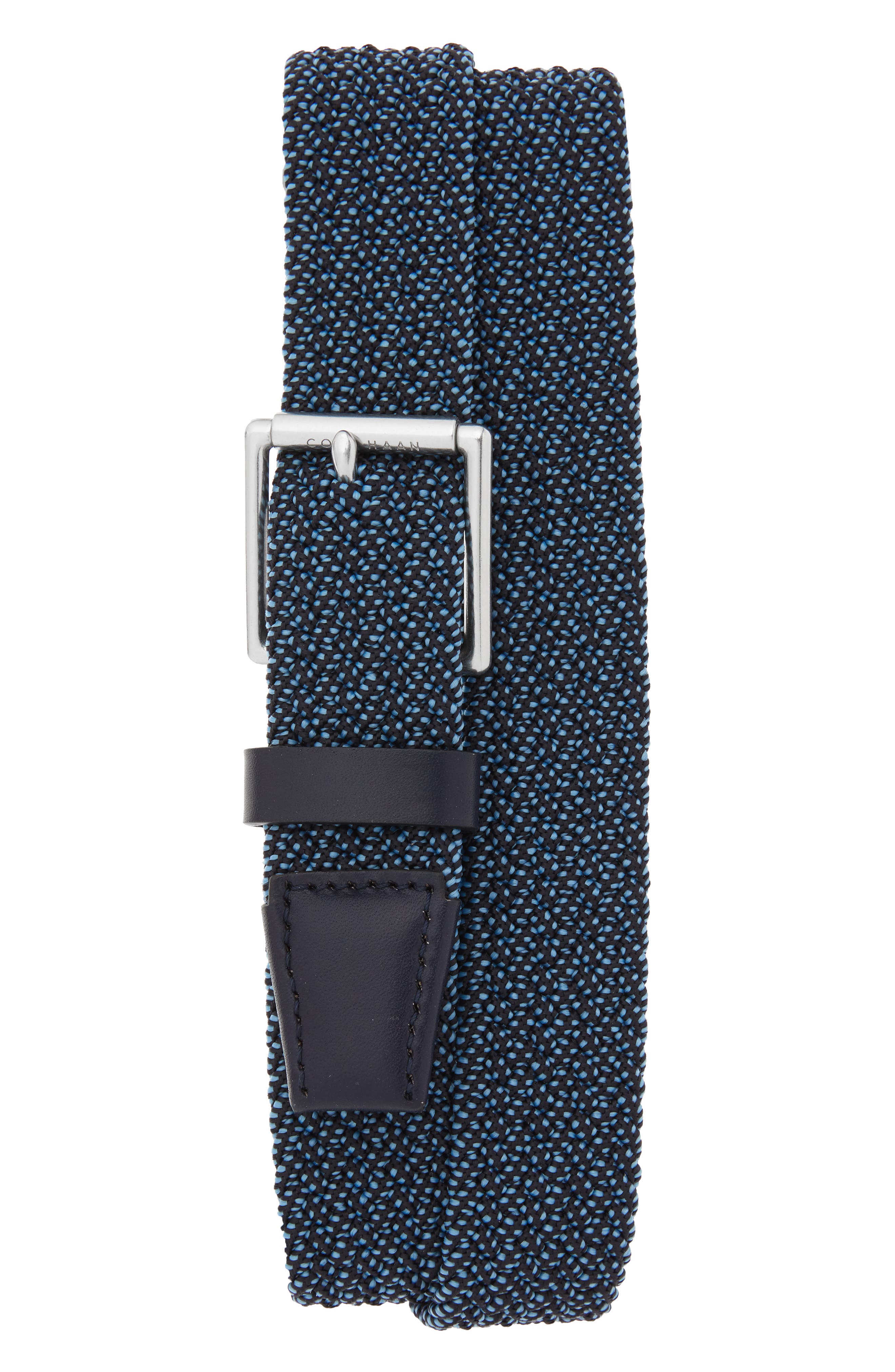 Cole Haan Stretch Weave Belt, Navy/ Tumbled Nickel