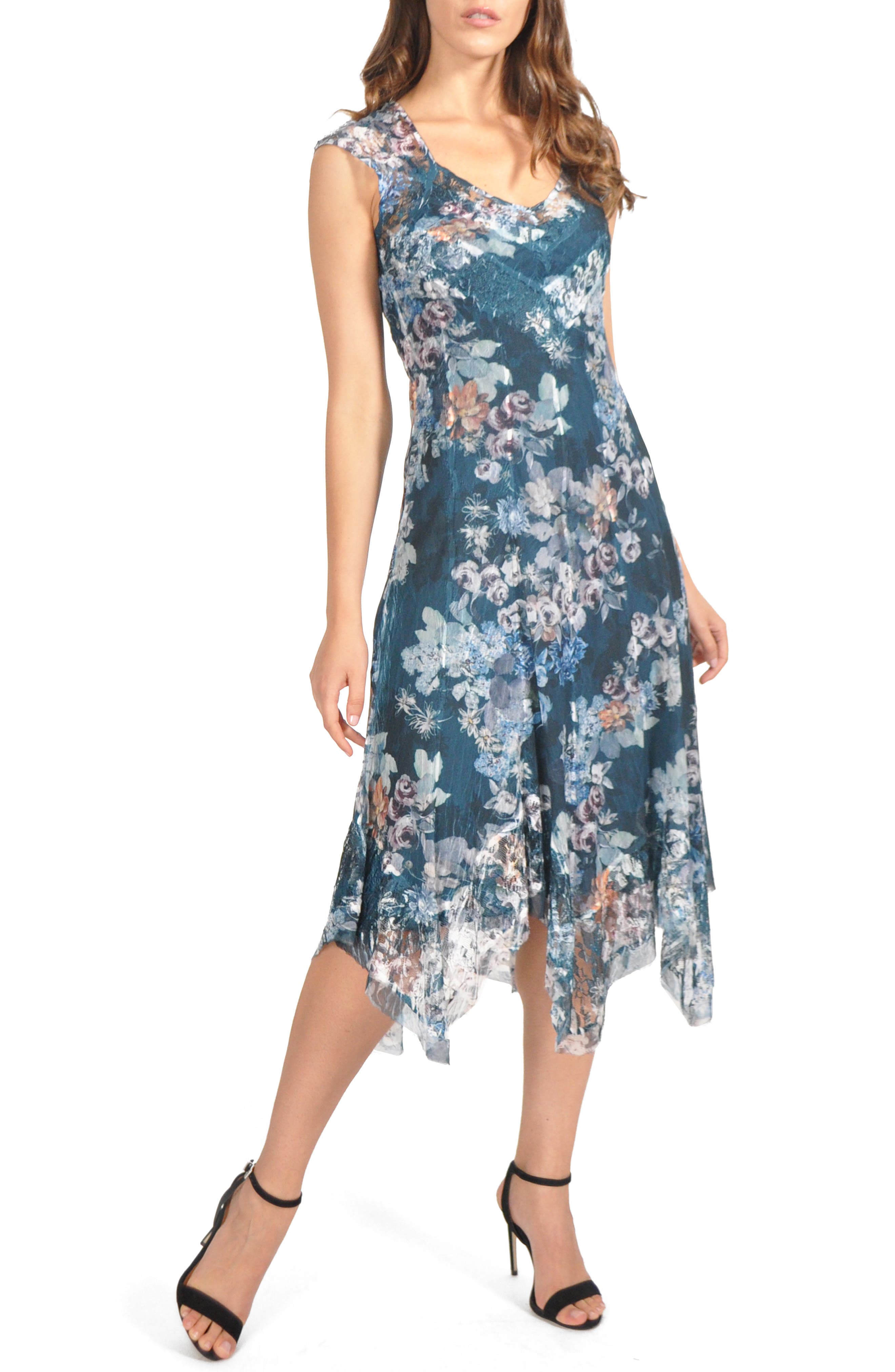 Komarov Handkerchief Hem Midi Dress, Blue