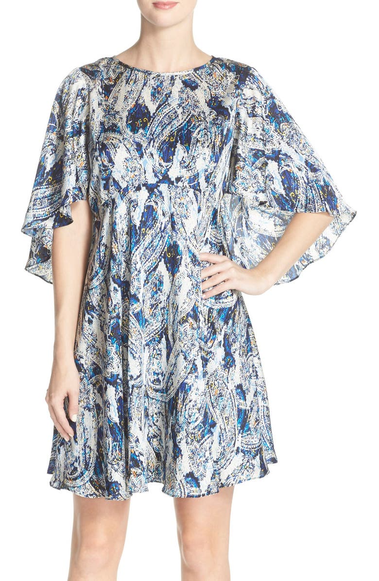 Betsey Johnson Print Chiffon Flutter Sleeve Babydoll Dress | Nordstrom