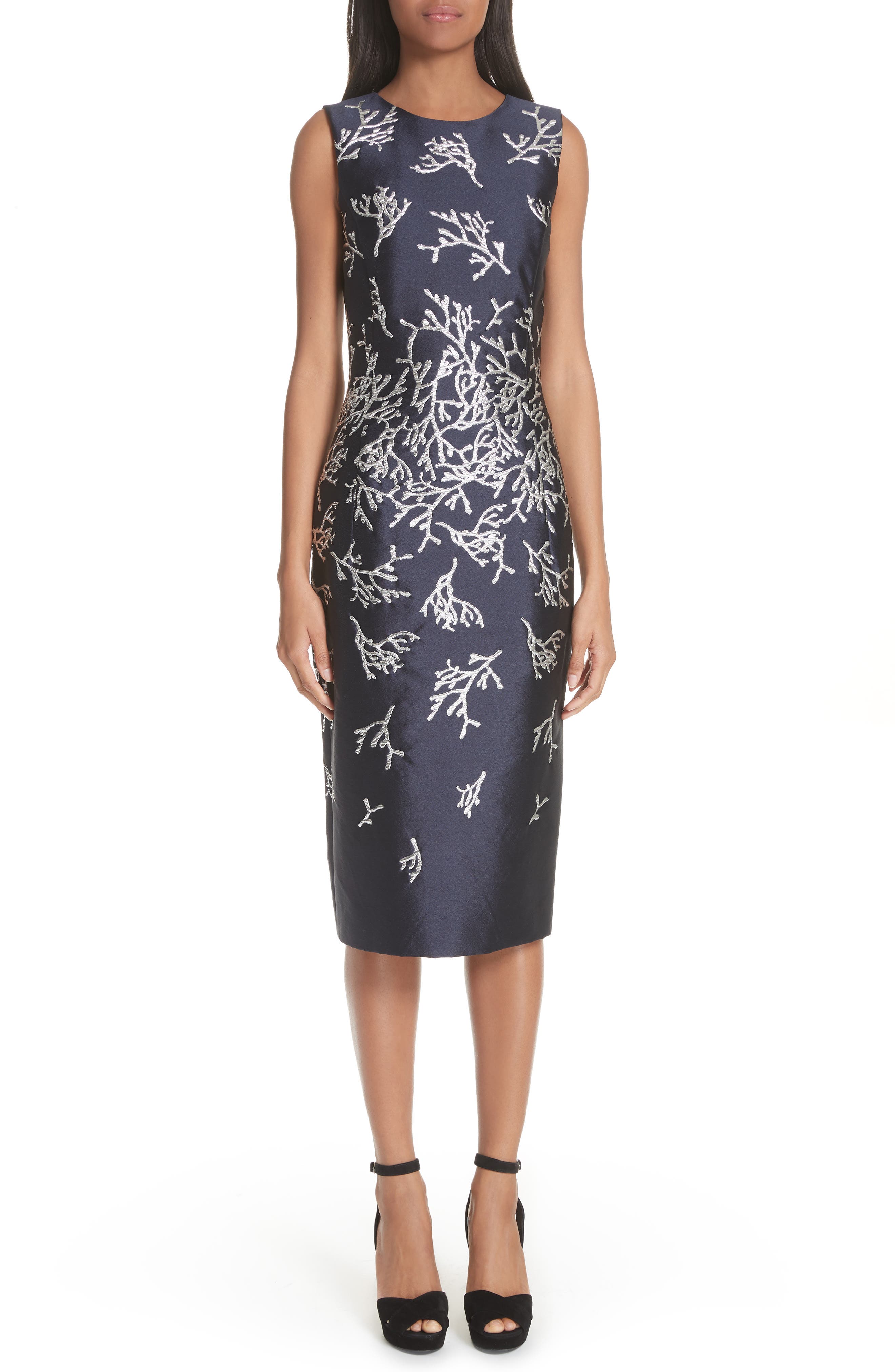 Oscar De La Renta Coral Pattern Sheath Dress